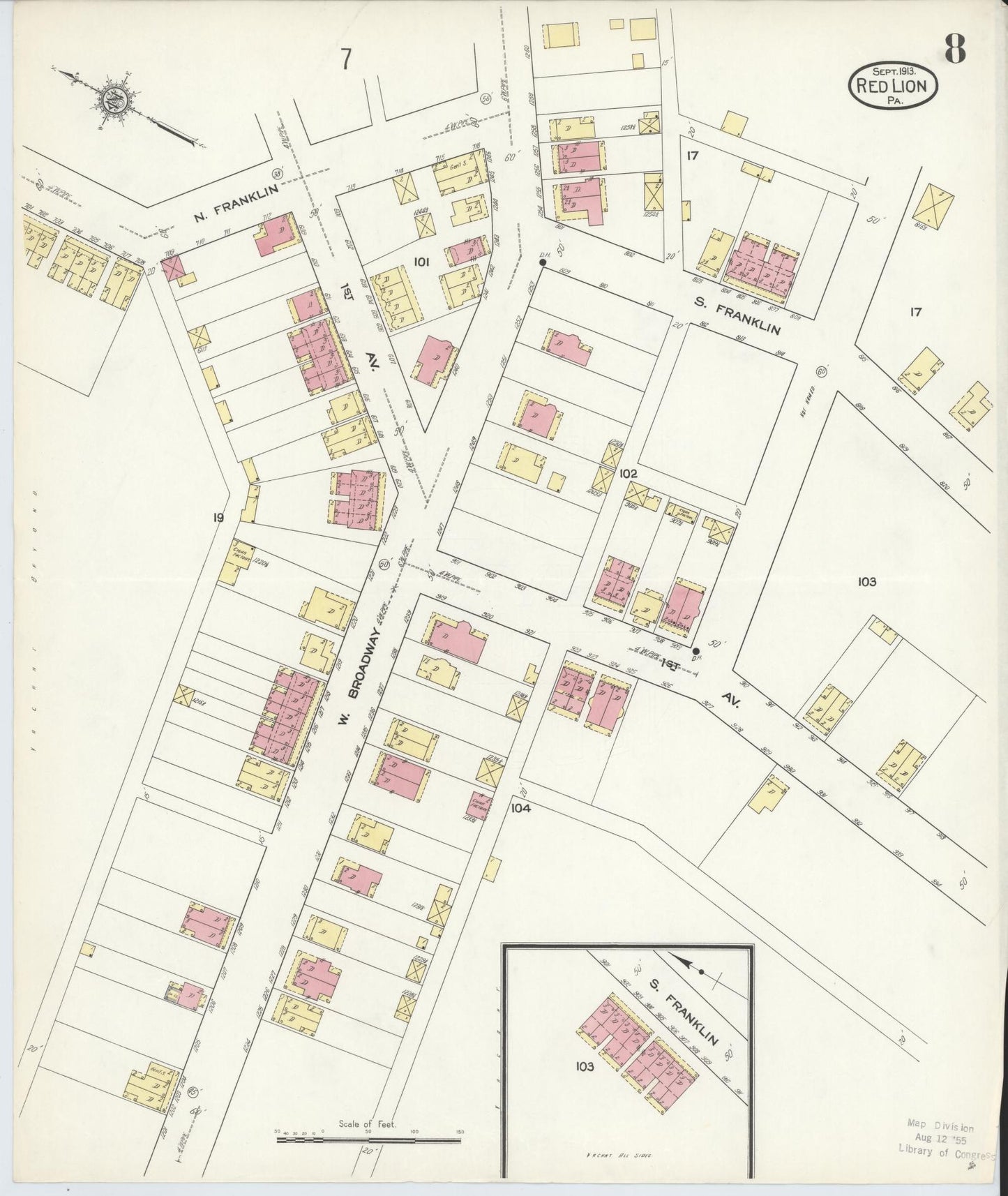 Sanborn Fire Insurance Map from Red Lion, York County, Pennsylvania (1913), Sheet #0008 - Complete Map Set gallery image, historic Sanborn map, vintage wall art, Pennsylvania Pennsylvania