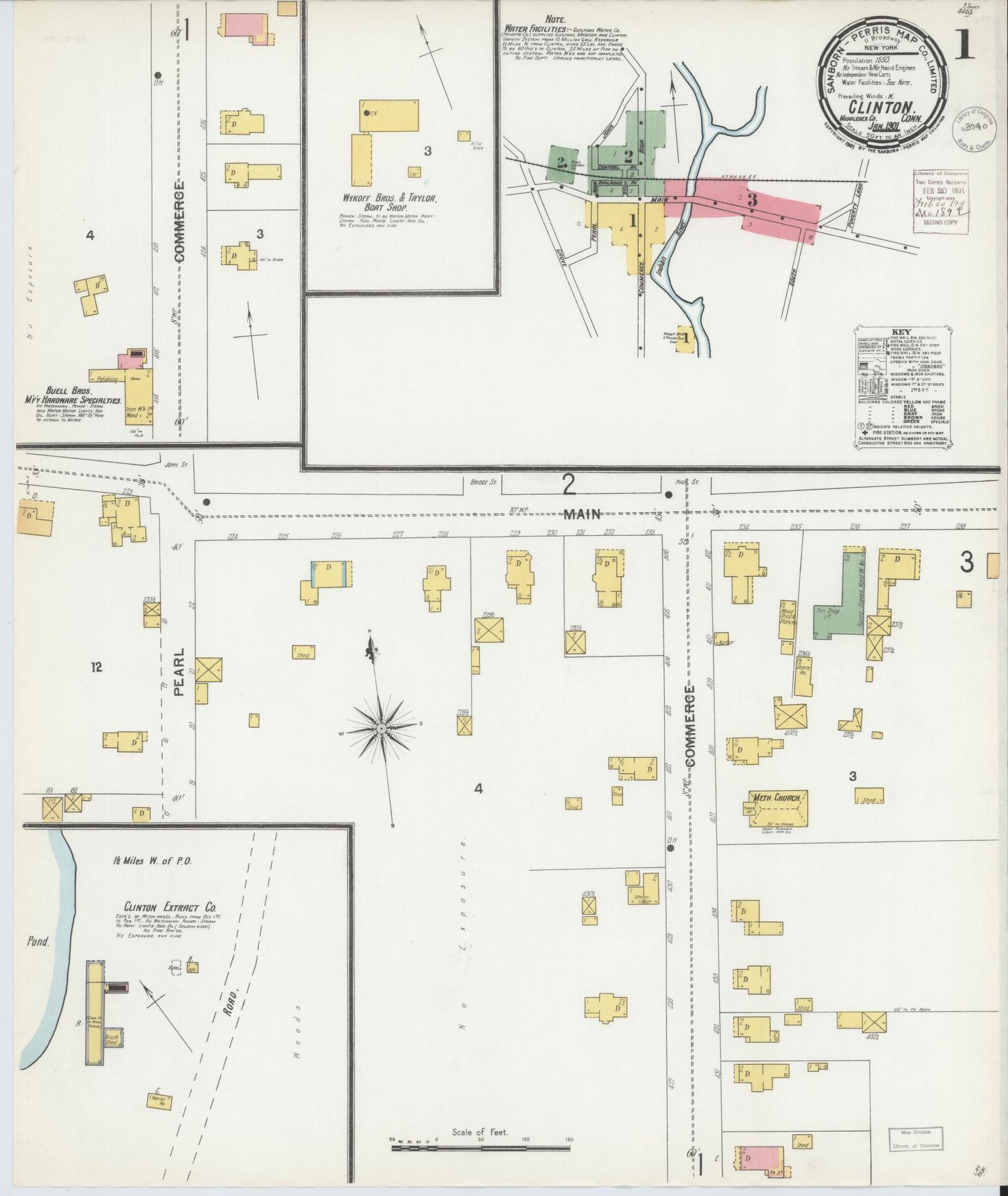 Sanborn Fire Insurance Map from Clinton, Middlesex County, Connecticut (1901), Sheet #0001 - Historic Sanborn Fire Insurance Map Print, vintage old map wall art, antique decor, genealogy gift, Connecticut Connecticut map