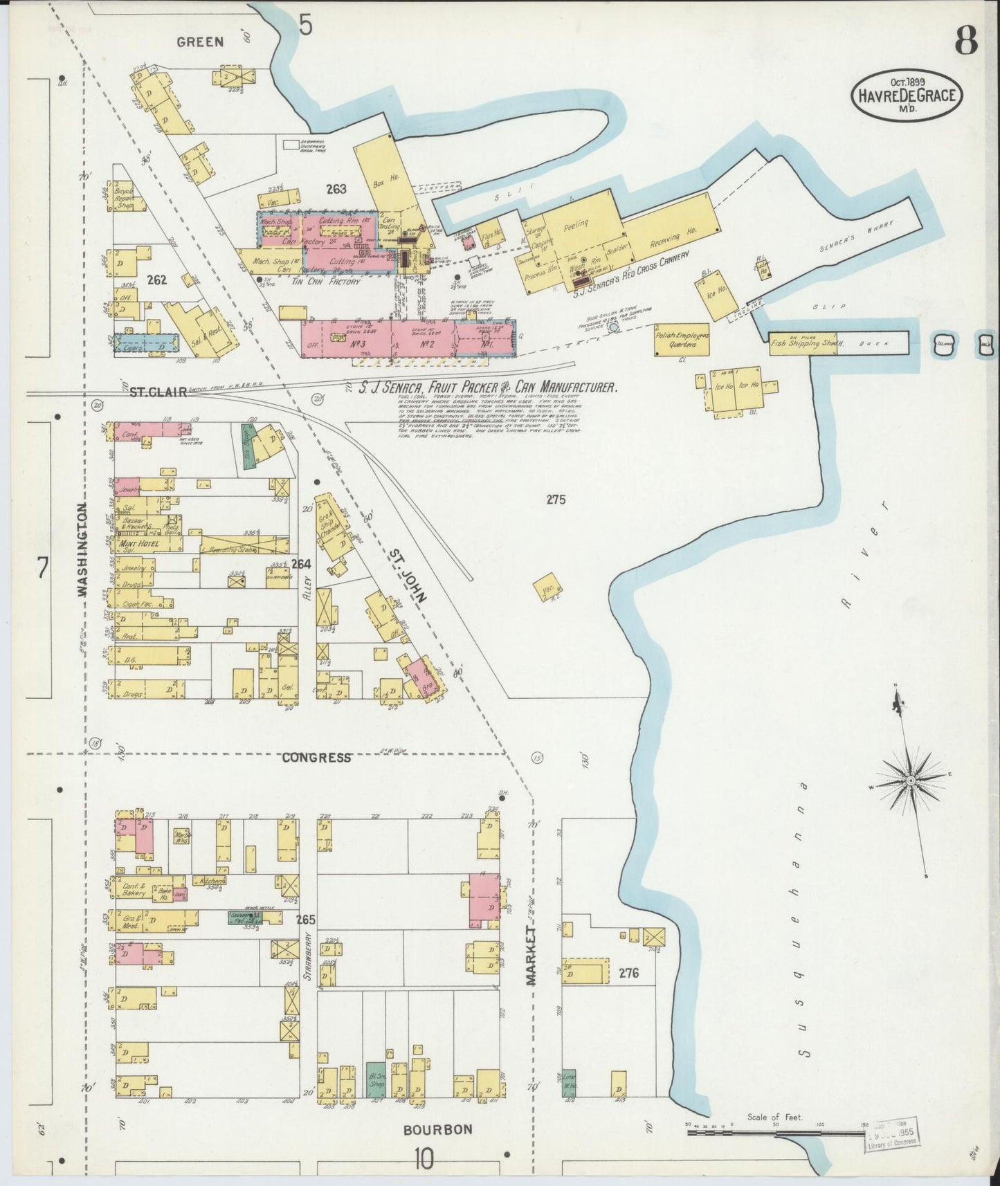 Sanborn Fire Insurance Map from Havre De Grace, Harford County, Maryland (1899), Sheet #0008 - Historic Sanborn Fire Insurance Map Print, vintage old map wall art