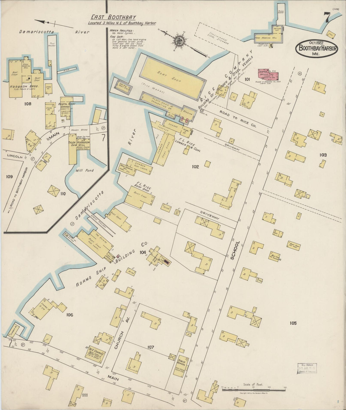 Sanborn Fire Insurance Map from Boothbay Harbor, Lincoln County, Maine (1922), Sheet #0007 - Complete Map Set gallery image, historic Sanborn map, vintage wall art, Maine Maine