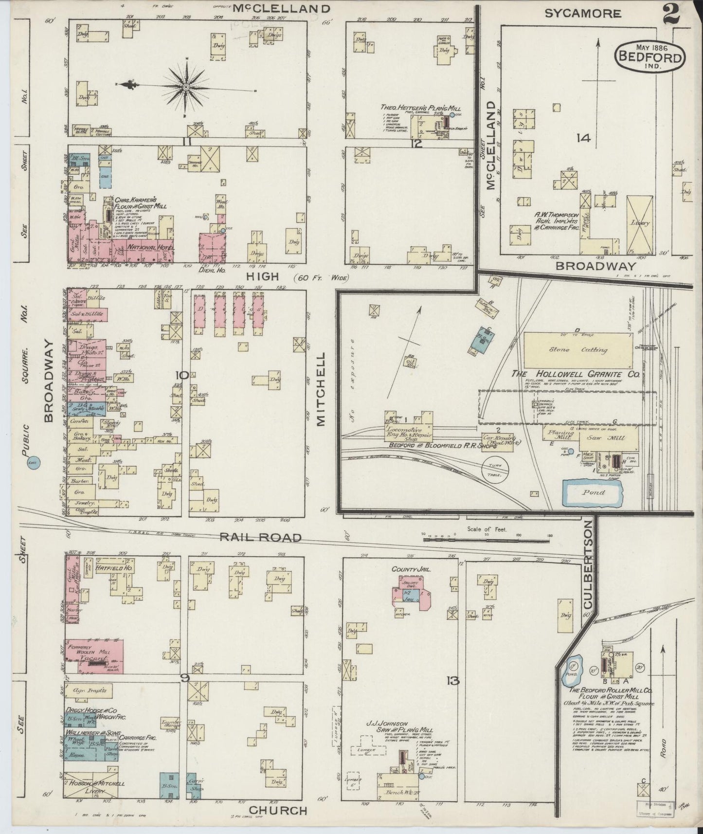 Sanborn Fire Insurance Map from Bedford, Lawrence County, Indiana (1886), Sheet #0002 - Complete Map Set gallery image, historic Sanborn map, vintage wall art, Indiana Indiana