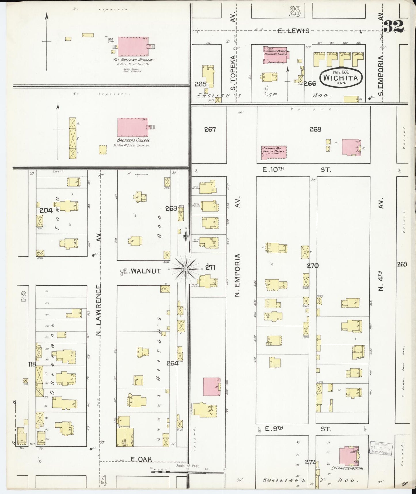 Sanborn Fire Insurance Map from Wichita, Sedgwick County, Kansas (1892), Sheet #0032 - Complete Map Set gallery image, historic Sanborn map, vintage wall art, Kansas Kansas