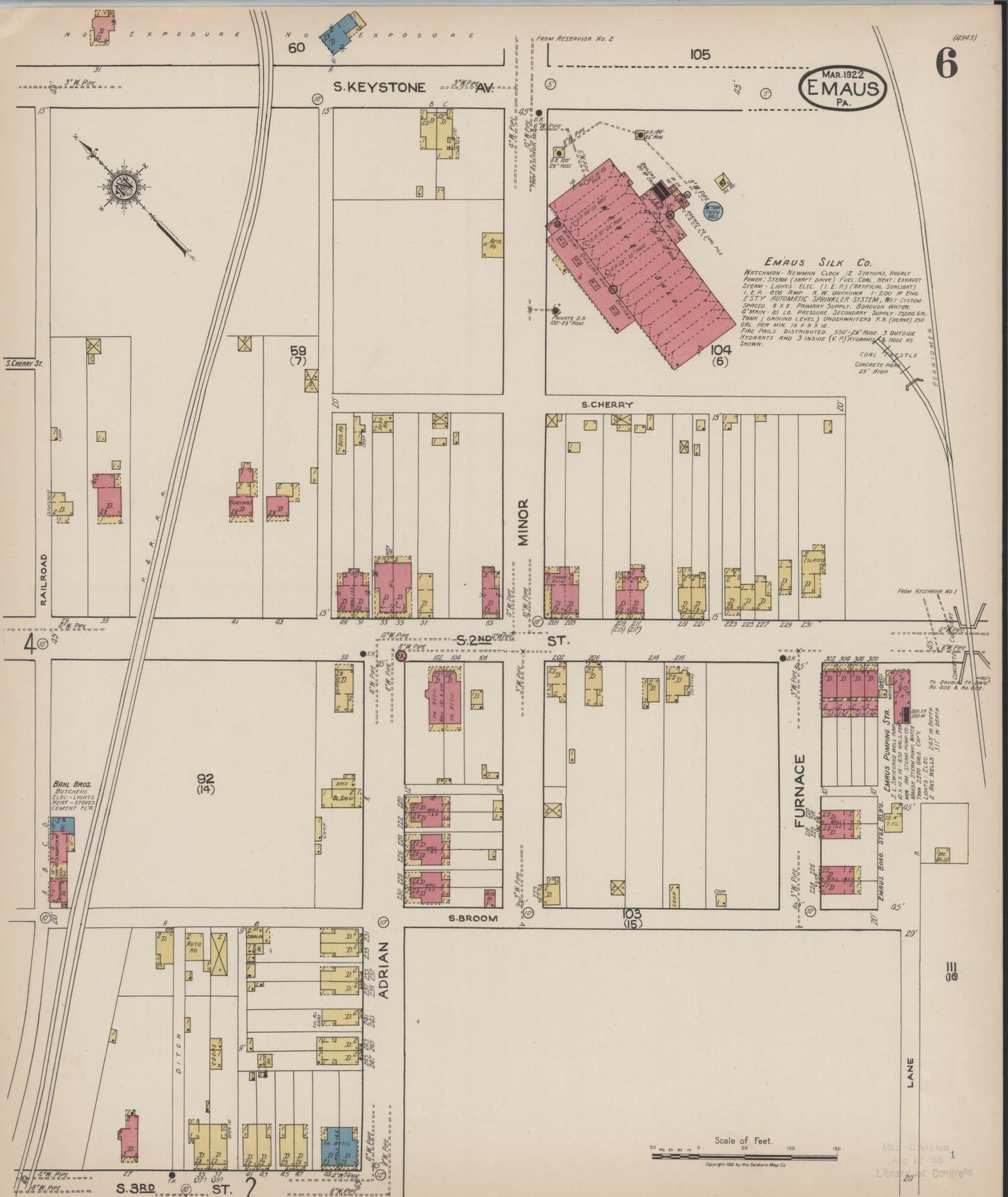Sanborn Fire Insurance Map from Emaus, Lehigh County, Pennsylvania (1922), Sheet #0006 - Historic Sanborn Fire Insurance Map Print, vintage old map wall art, antique decor, genealogy gift, Pennsylvania Pennsylvania map