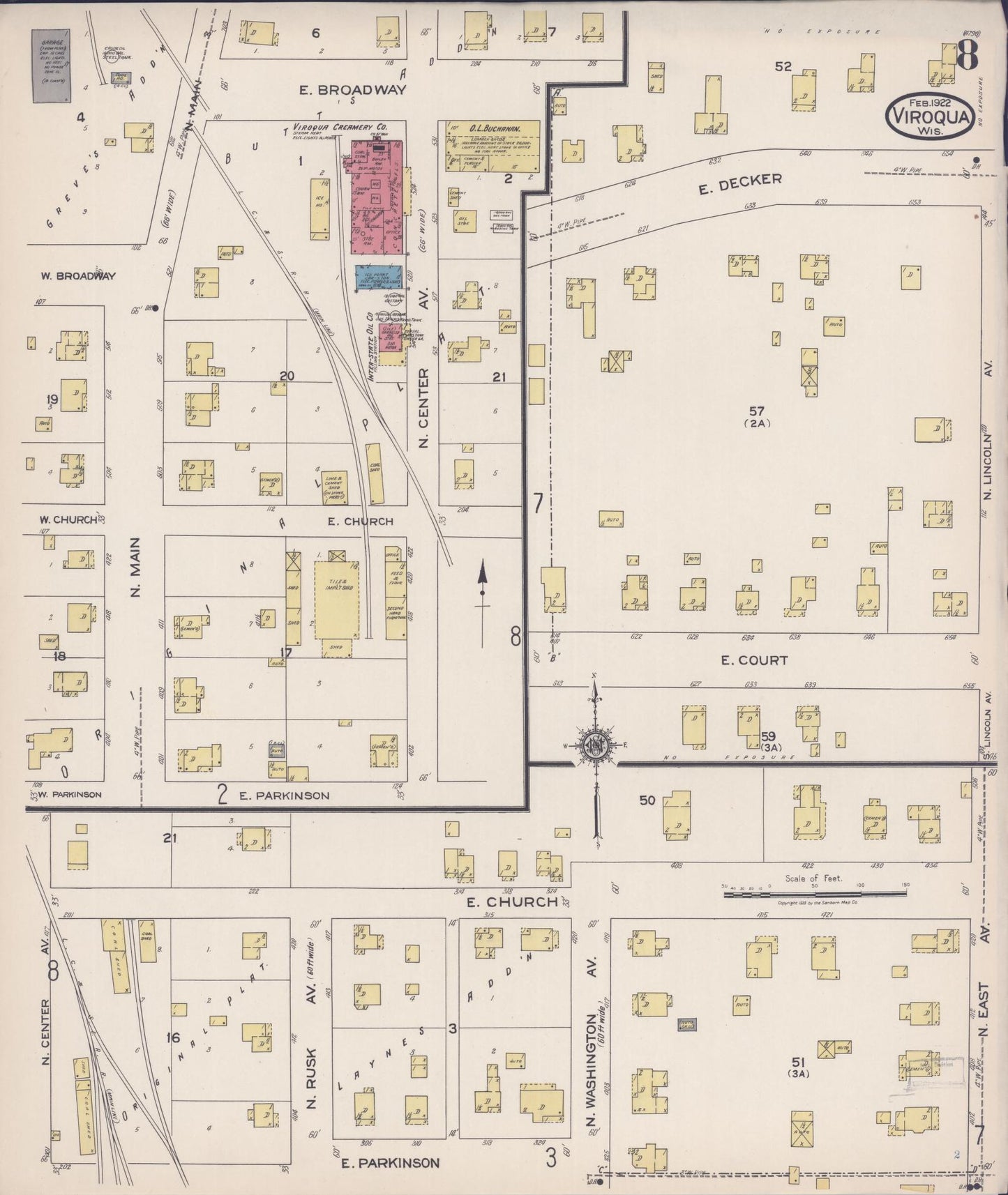 Sanborn Fire Insurance Map from Viroqua, Vernon County, Wisconsin (1922), Sheet #0008 - Historic Sanborn Fire Insurance Map Print, vintage old map wall art, antique decor, genealogy gift, Wisconsin Wisconsin map