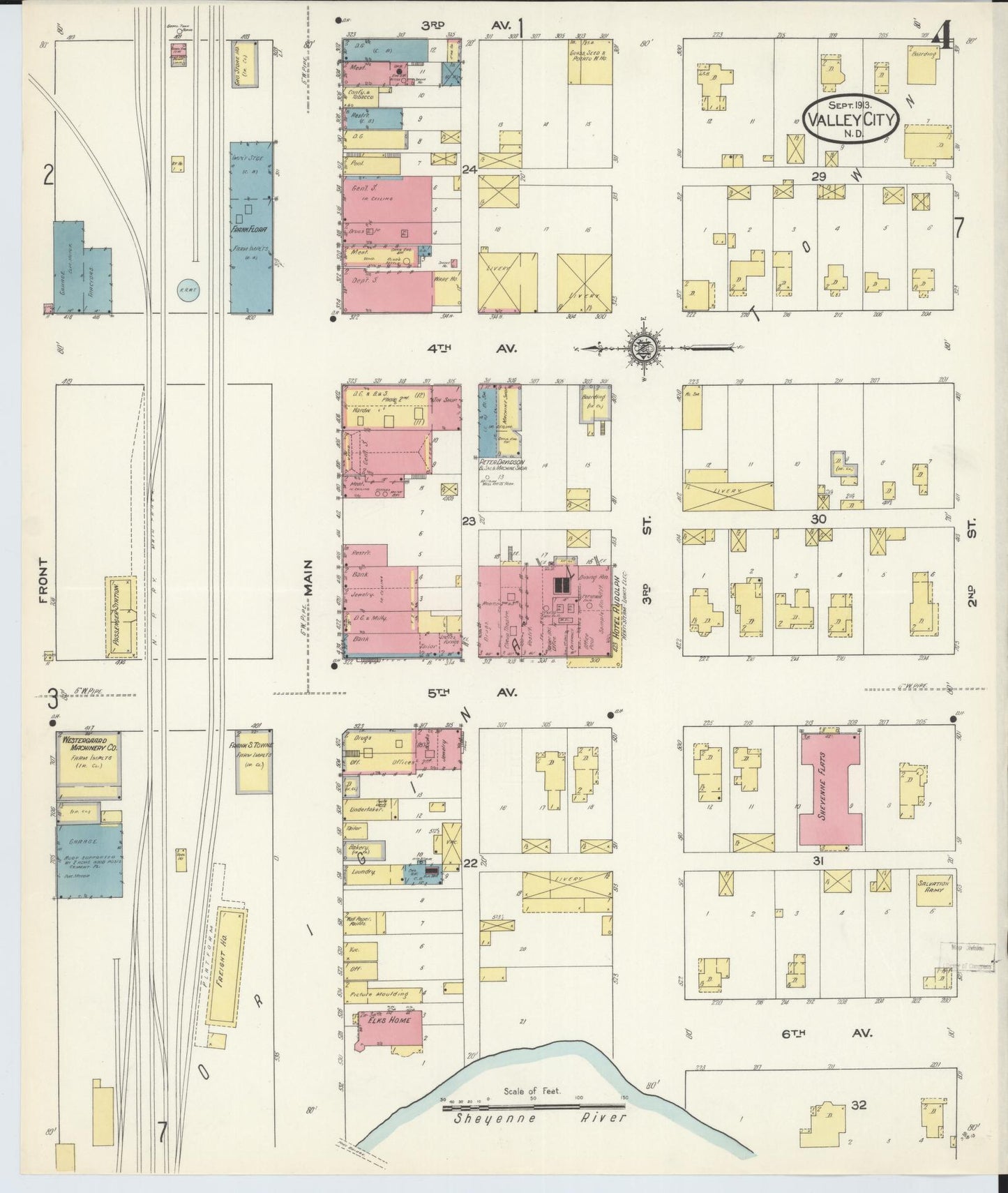 Sanborn Fire Insurance Map from Valley City, Barnes County, North Dakota (1913), Sheet #0004 - Historic Sanborn Fire Insurance Map Print, vintage old map wall art, antique decor, genealogy gift, North Dakota North Dakota map