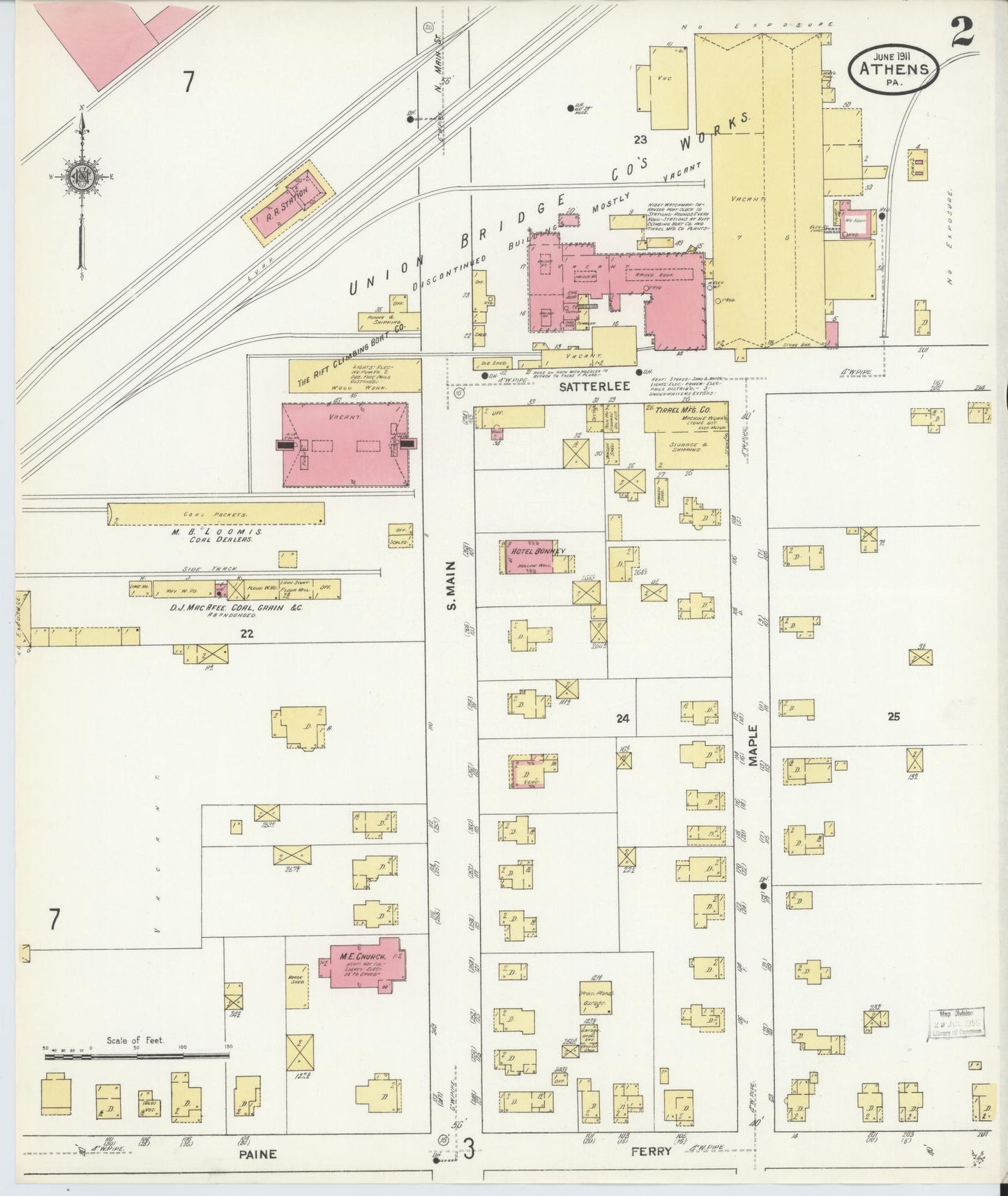 Sanborn Fire Insurance Map from Athens, Bradford County, Pennsylvania (1911), Sheet #0002 - Historic Sanborn Fire Insurance Map Print, vintage old map wall art, antique decor, genealogy gift, Pennsylvania Pennsylvania map