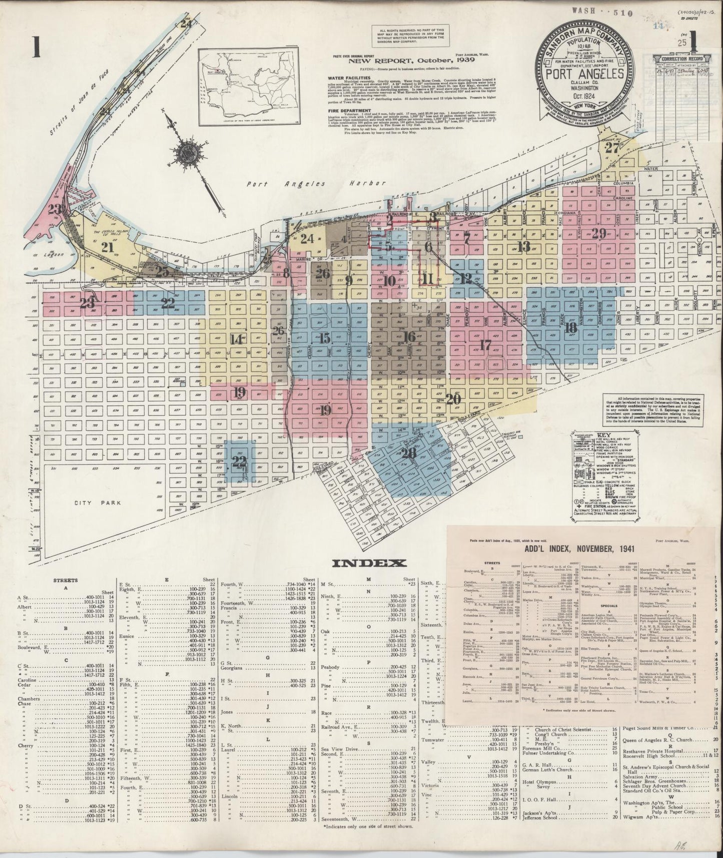 Sanborn Fire Insurance Map from Port Angeles, Clallam County, Washington (1949), Sheet #0001 - Historic Sanborn Fire Insurance Map Print, vintage old map wall art, antique decor, genealogy gift, Washington Washington map