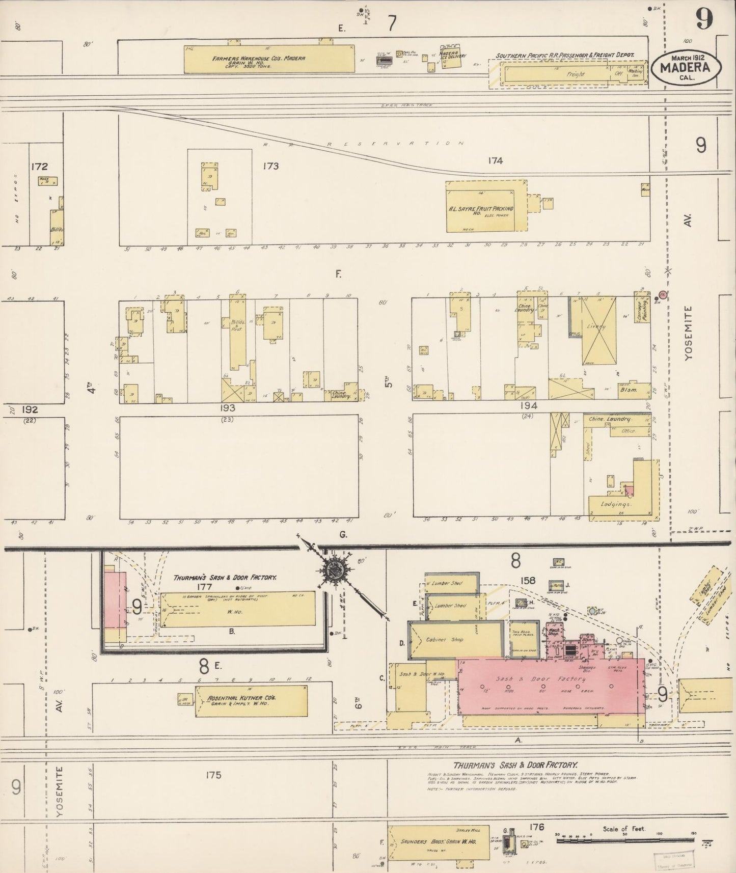 Sanborn Fire Insurance Map from Madera, Madera County, California (1912), Sheet #0009 - Historic Sanborn Fire Insurance Map Print, vintage old map wall art, antique decor, genealogy gift, California California map