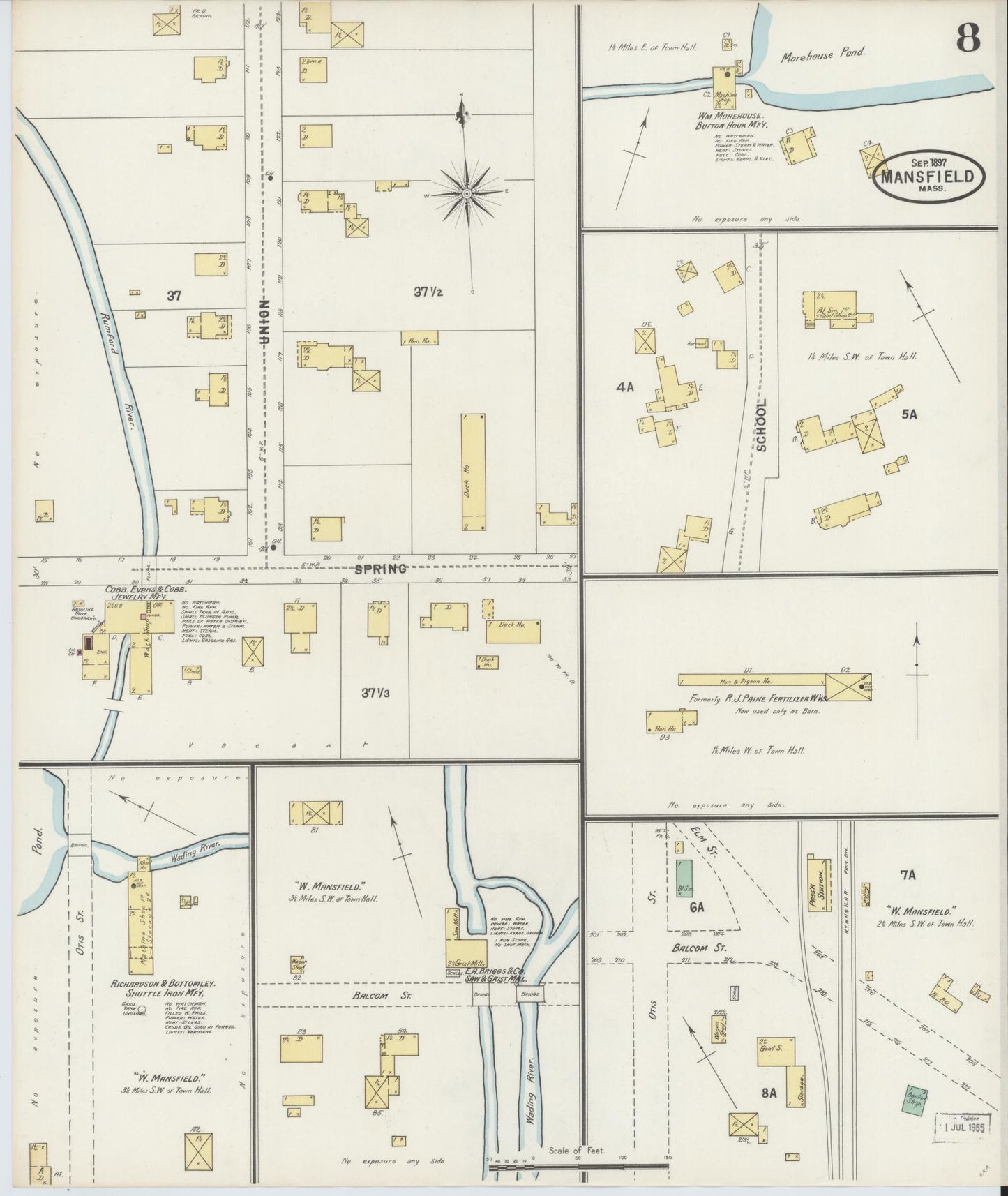 Sanborn Fire Insurance Map from Mansfield, Bristol County, Massachusetts (1897), Sheet #0008 - Complete Map Set gallery image, historic Sanborn map, vintage wall art, Massachusetts Massachusetts