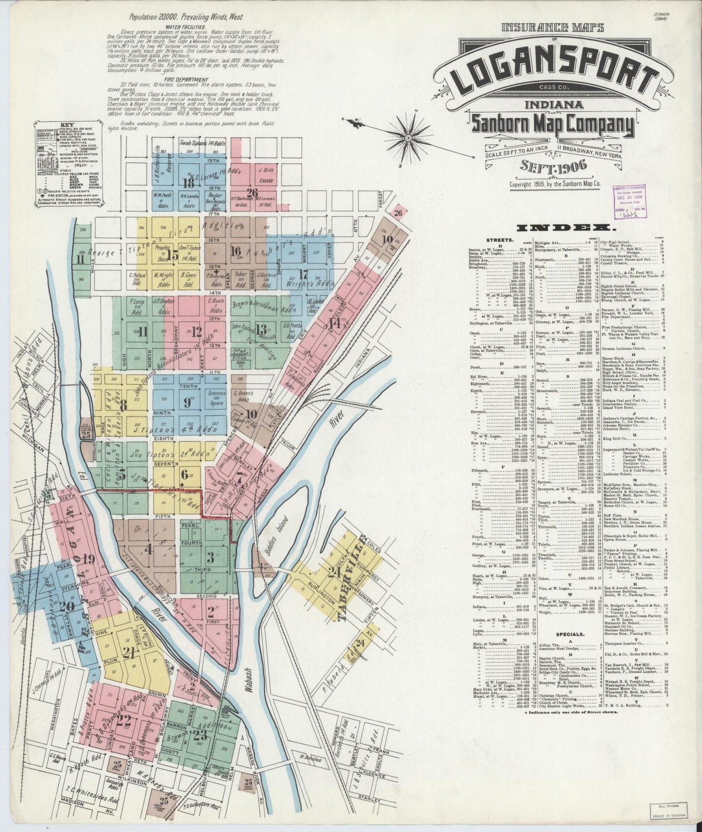 Sanborn Fire Insurance Map from Logansport, Cass County, Indiana (1906), Sheet #0001 - Historic Sanborn Fire Insurance Map Print, vintage old map wall art, antique decor, genealogy gift, Indiana Indiana map