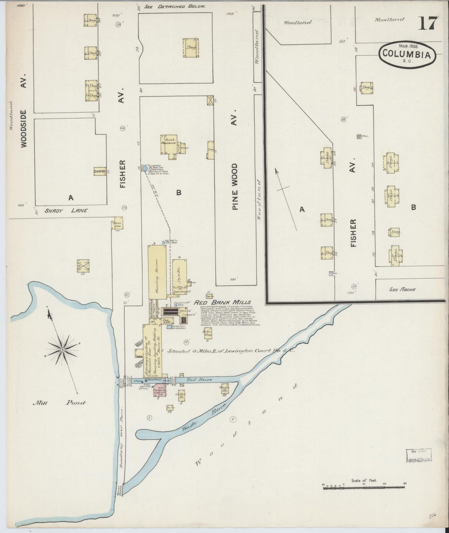 Sanborn Fire Insurance Map from Columbia, Richland County, South Carolina (1888), Sheet #0017 - Historic Sanborn Fire Insurance Map Print, vintage old map wall art, antique decor, genealogy gift, South Carolina South Carolina map
