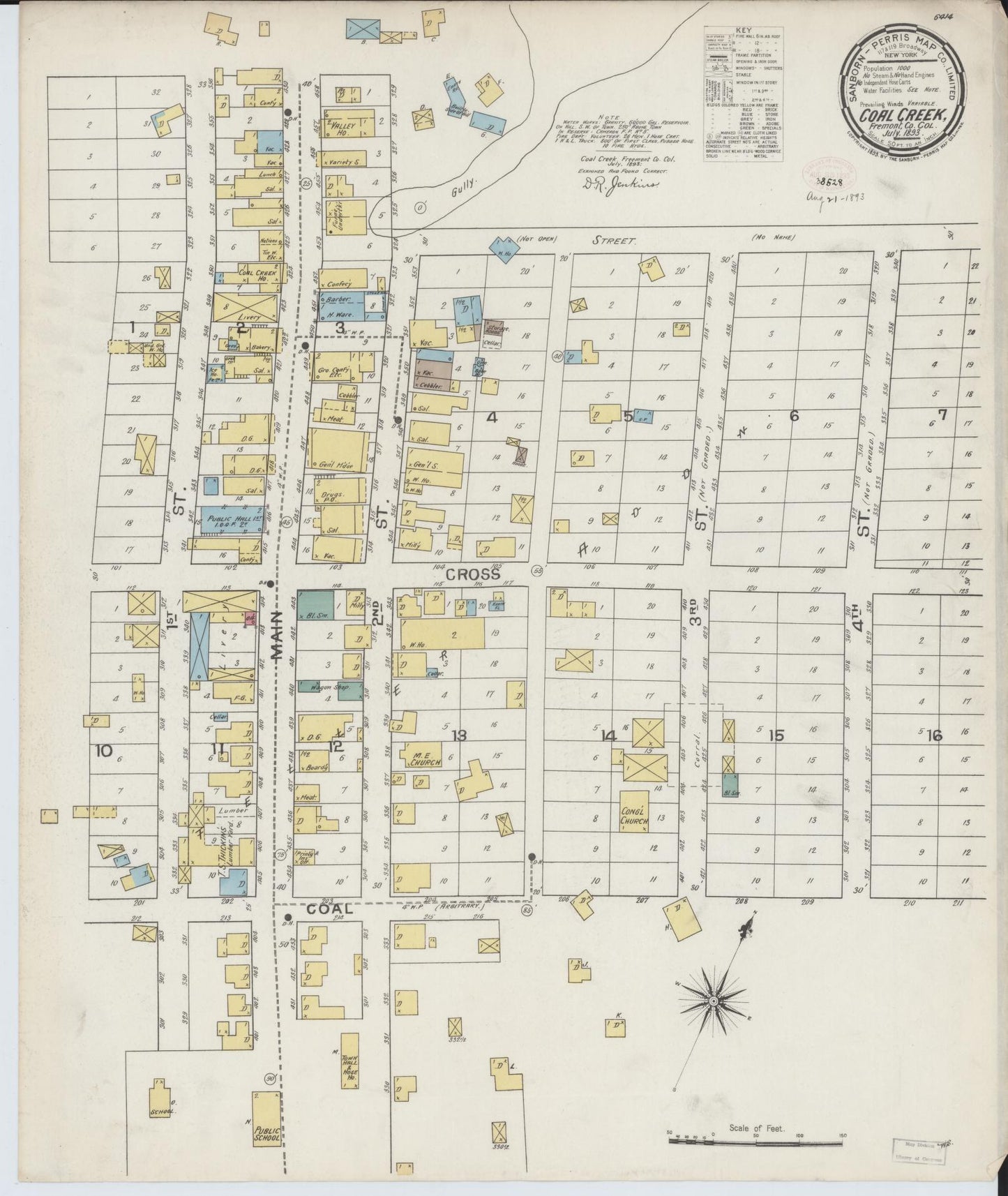 Sanborn Fire Insurance Map from Coal Creek, Fremont County, Colorado (1893), Sheet #0001 - Historic Sanborn Fire Insurance Map Print, vintage old map wall art, antique decor, genealogy gift, Colorado Colorado map