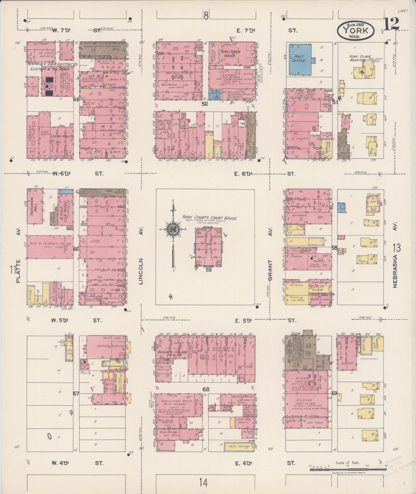 Sanborn Fire Insurance Map from York, York County, Nebraska (1922), Sheet #0012 - Historic Sanborn Fire Insurance Map Print, vintage old map wall art, antique decor, genealogy gift, Nebraska Nebraska map