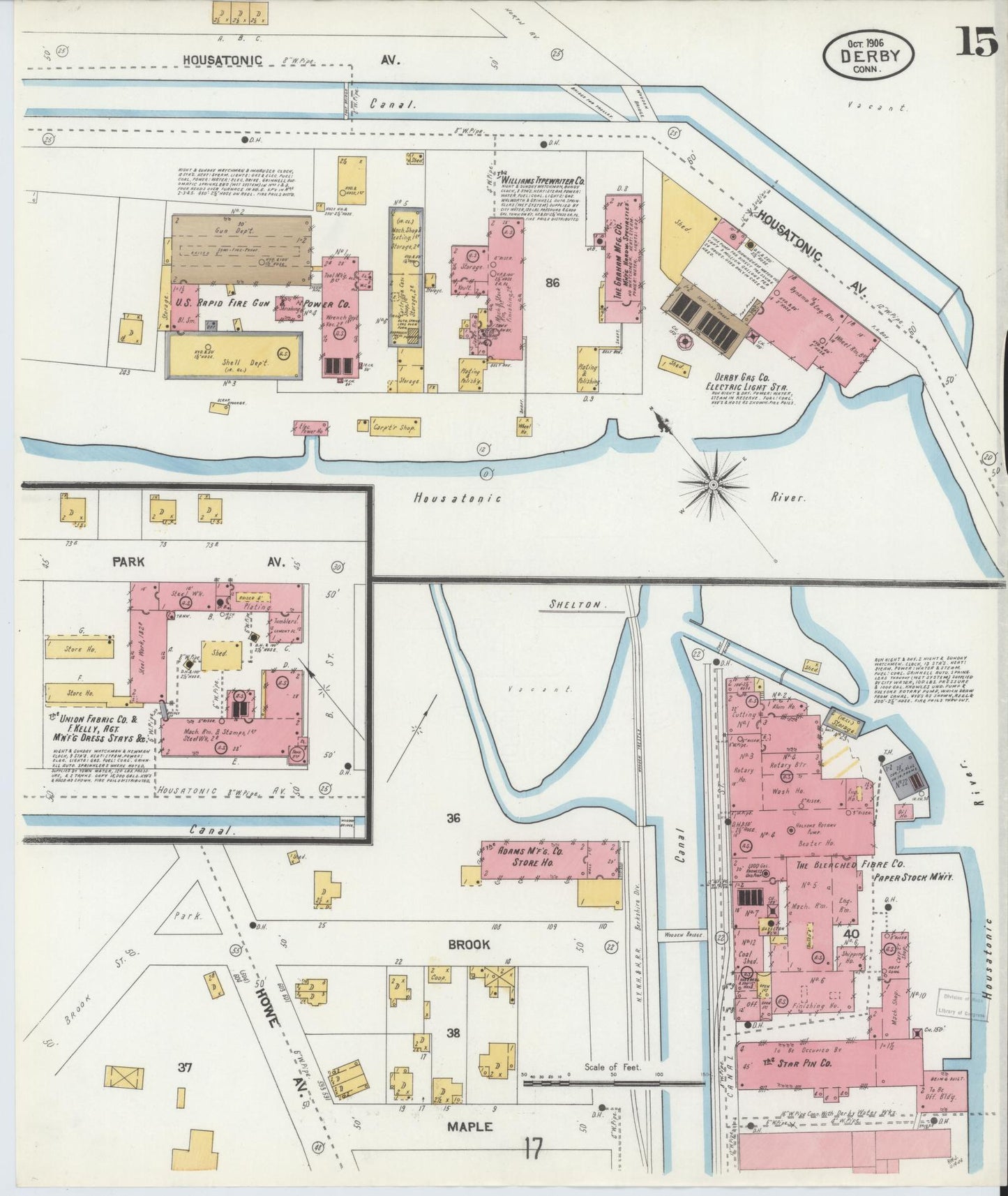 Sanborn Fire Insurance Map from Derby, New Haven County, Connecticut (1906), Sheet #0015 - Historic Sanborn Fire Insurance Map Print, vintage old map wall art, antique decor, genealogy gift, Connecticut Connecticut map