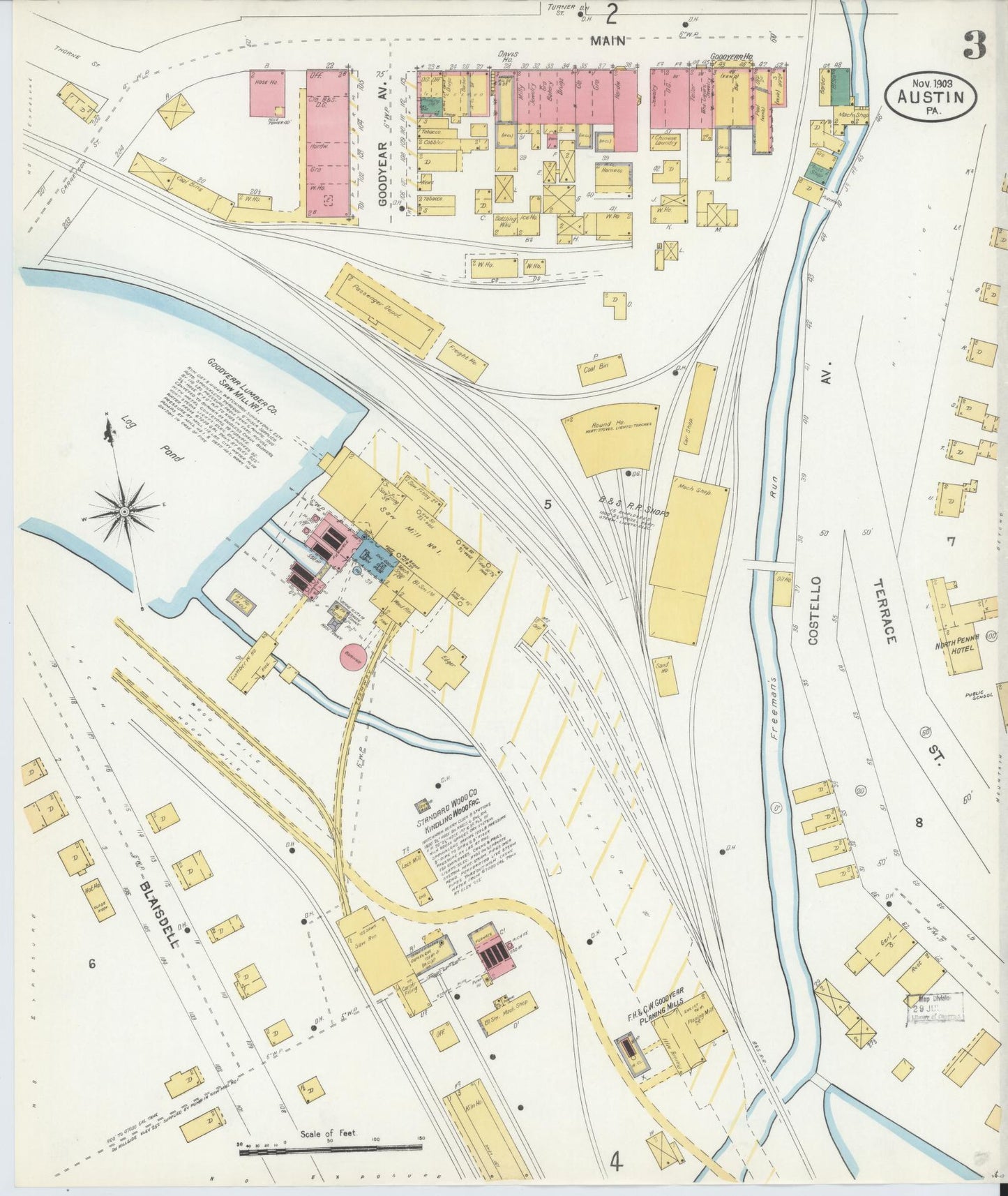 Sanborn Fire Insurance Map from Austin, Potter County, Pennsylvania (1903), Sheet #0003 - Historic Sanborn Fire Insurance Map Print, vintage old map wall art, antique decor, genealogy gift, Pennsylvania Pennsylvania map