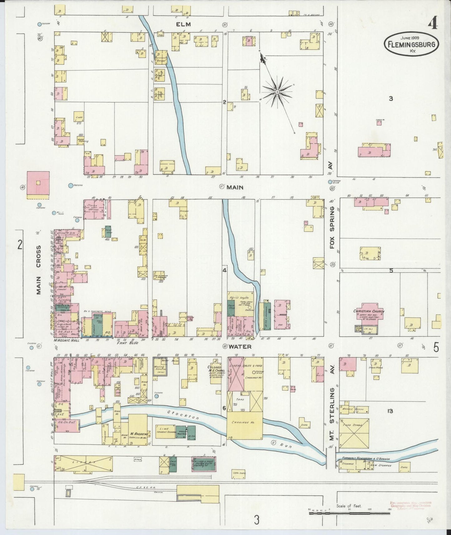 Sanborn Fire Insurance Map from Flemingsburg, Fleming County, Kentucky (1909), Sheet #0004 - Historic Sanborn Fire Insurance Map Print, vintage old map wall art, antique decor, genealogy gift, Kentucky Kentucky map