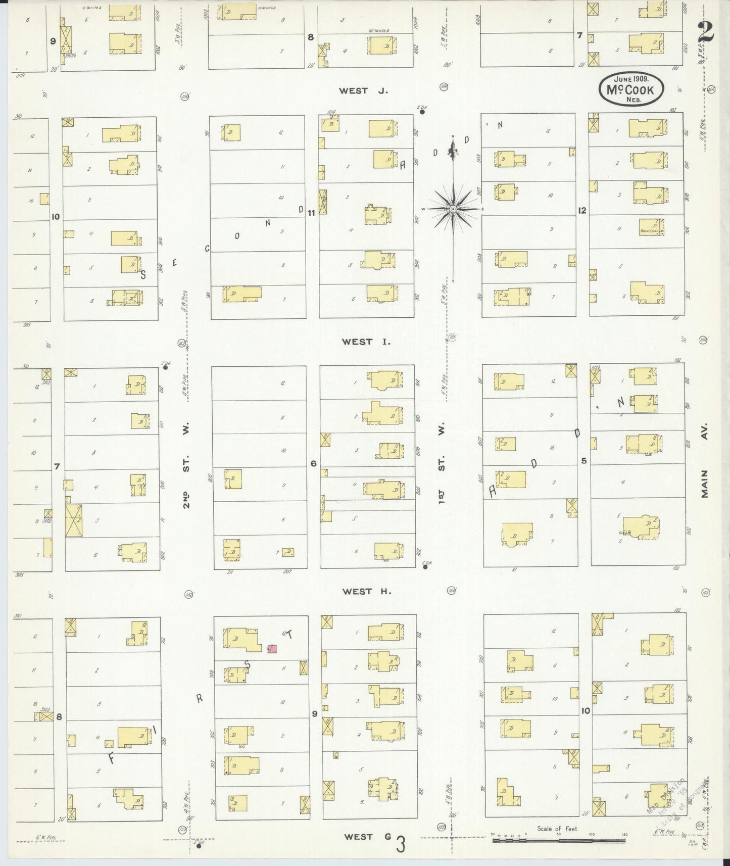 Sanborn Fire Insurance Map from Mccook, Red Willow County, Nebraska (1909), Sheet #0002 - Historic Sanborn Fire Insurance Map Print, vintage old map wall art, antique decor, genealogy gift, Nebraska Nebraska map