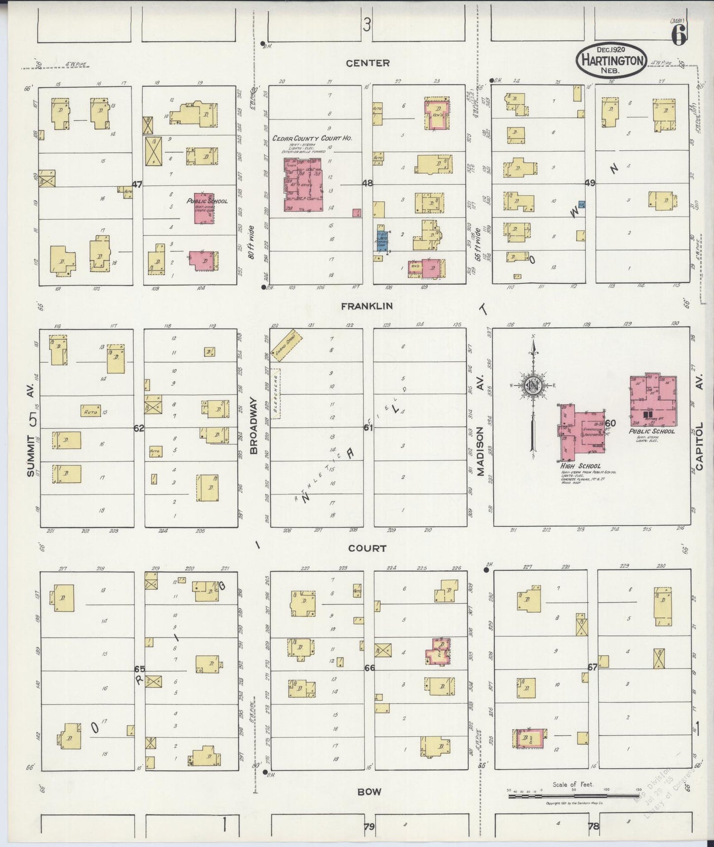 Sanborn Fire Insurance Map from Hartington, Cedar County, Nebraska (1920), Sheet #0006 - Historic Sanborn Fire Insurance Map Print, vintage old map wall art, antique decor, genealogy gift, Nebraska Nebraska map