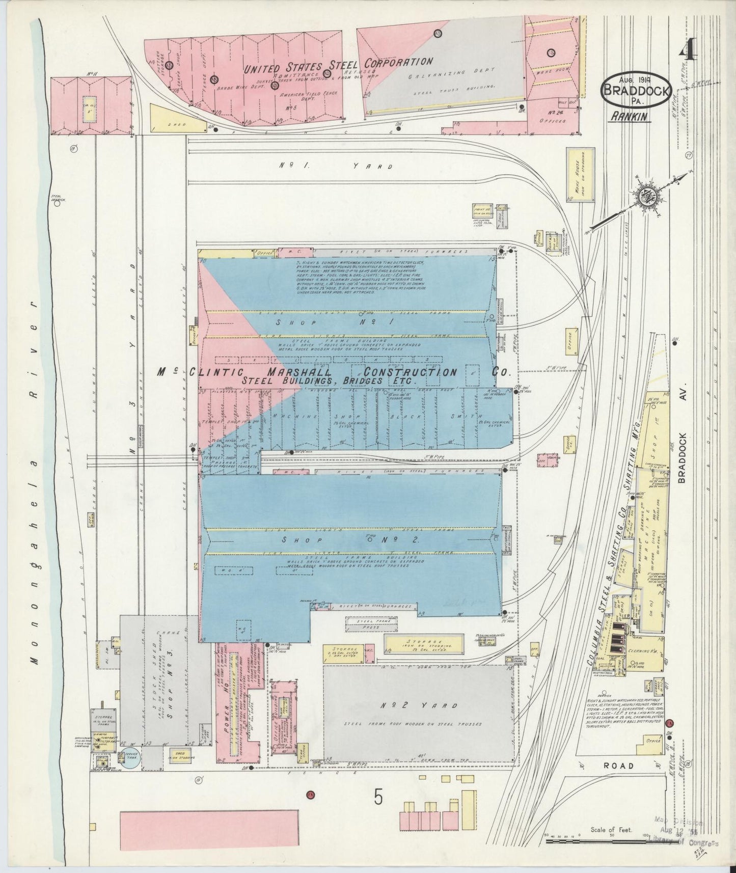 Sanborn Fire Insurance Map from Braddock, Allegheny County, Pennsylvania (1914), Sheet #0004 - Historic Sanborn Fire Insurance Map Print, vintage old map wall art, antique decor, genealogy gift, Pennsylvania Pennsylvania map