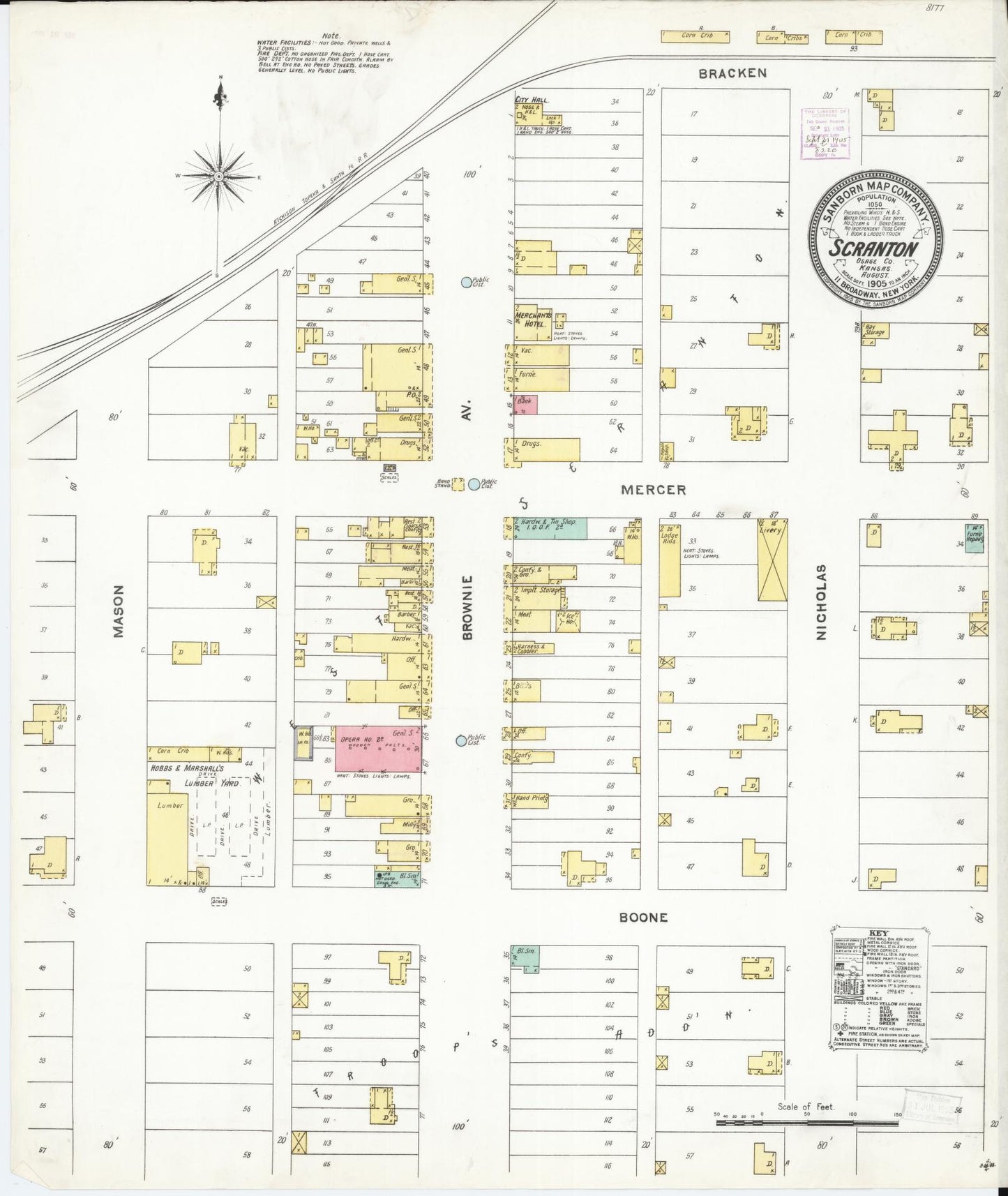 Sanborn Fire Insurance Map from Scranton, Osage County, Kansas (1905), Sheet #0001 - Historic Sanborn Fire Insurance Map Print, vintage old map wall art, antique decor, genealogy gift, Kansas Kansas map