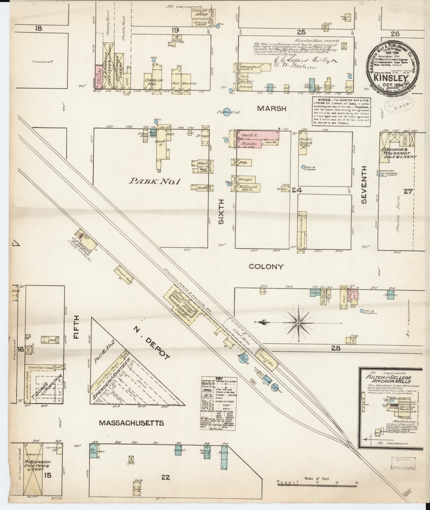 Sanborn Fire Insurance Map from Kinsley, Edwards County, Kansas (1884), Sheet #0001 - Historic Sanborn Fire Insurance Map Print, vintage old map wall art, antique decor, genealogy gift, Kansas Kansas map