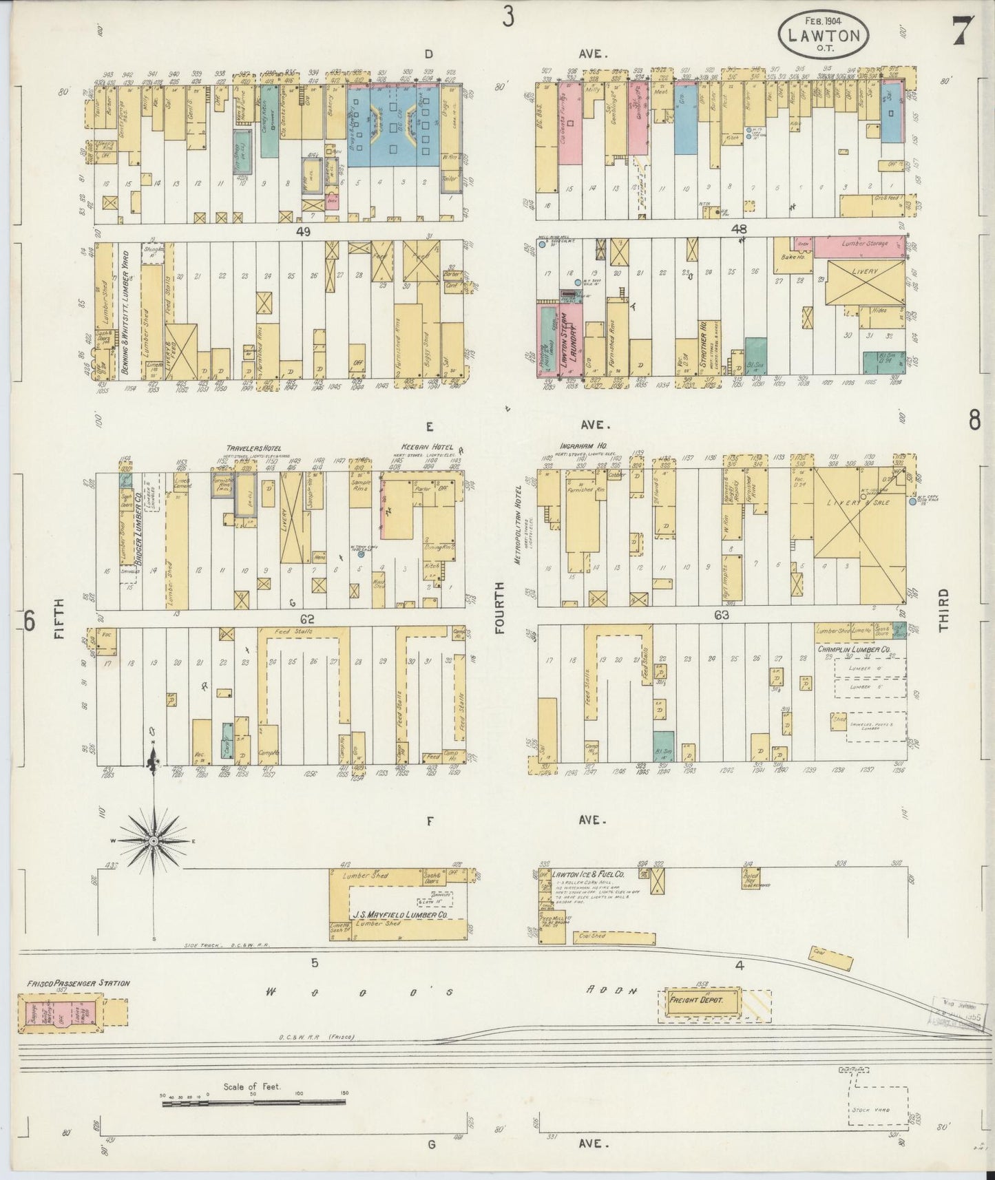 Sanborn Fire Insurance Map from Lawton, Comanche County, Oklahoma (1904), Sheet #0007 - Historic Sanborn Fire Insurance Map Print, vintage old map wall art, antique decor, genealogy gift, Oklahoma Oklahoma map