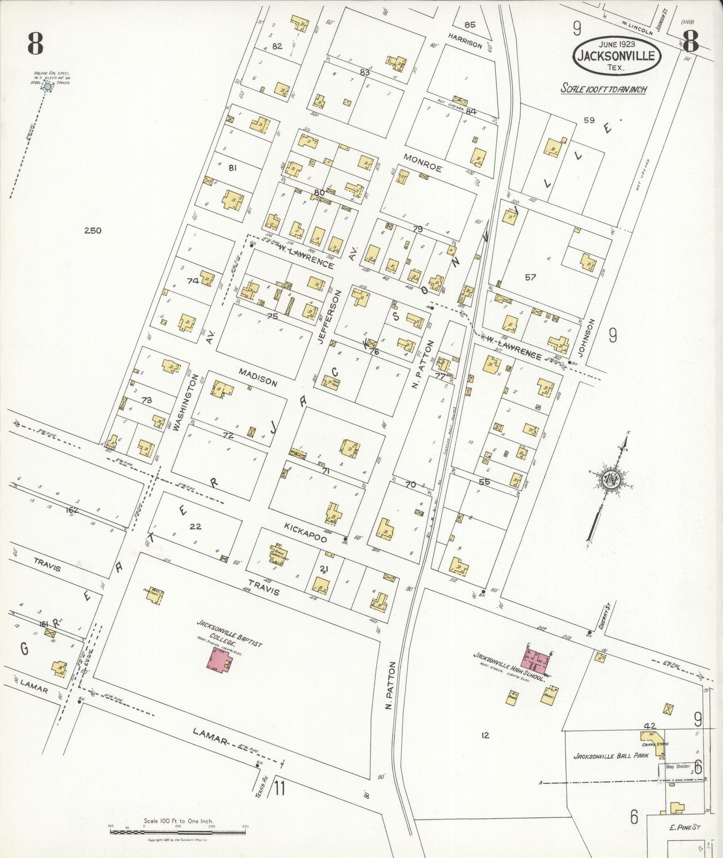 Sanborn Fire Insurance Map from Jacksonville, Cherokee County, Texas. (1923), Sheet 8 – Historic Sanborn Fire Insurance Map Print