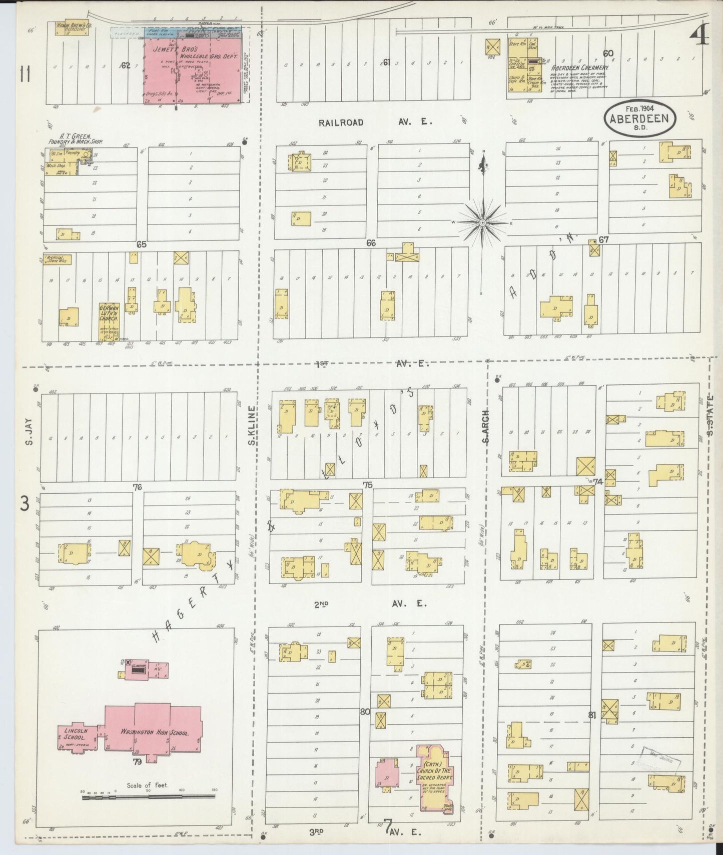 Sanborn Fire Insurance Map from Aberdeen, Brown County, South Dakota (1904), Sheet #0004 - Historic Sanborn Fire Insurance Map Print, vintage old map wall art, antique decor, genealogy gift, South Dakota South Dakota map