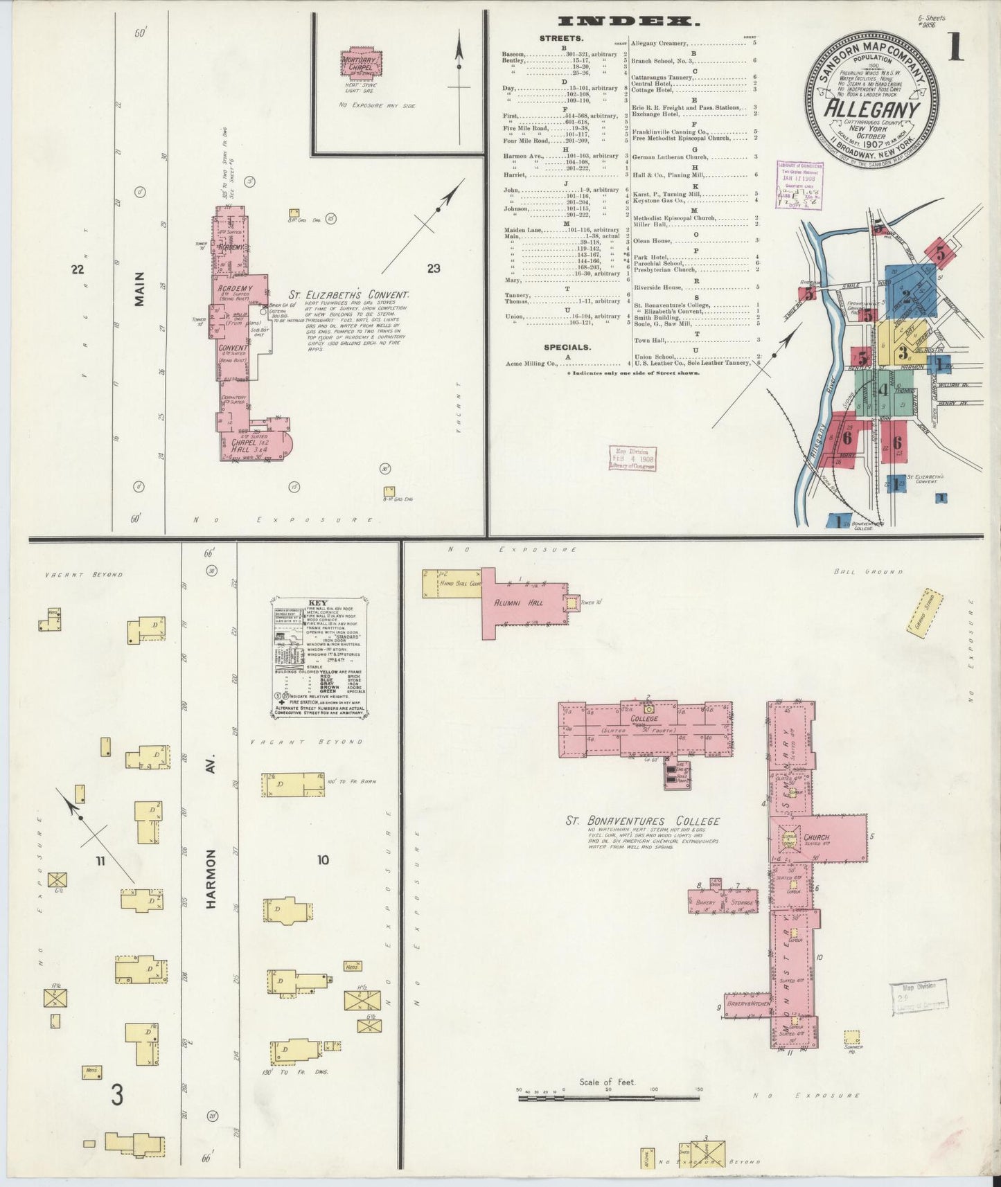 Sanborn Fire Insurance Map from Allegany, Cattaraugus County, New York. (1907) – Historic Sanborn Fire Insurance Map Print