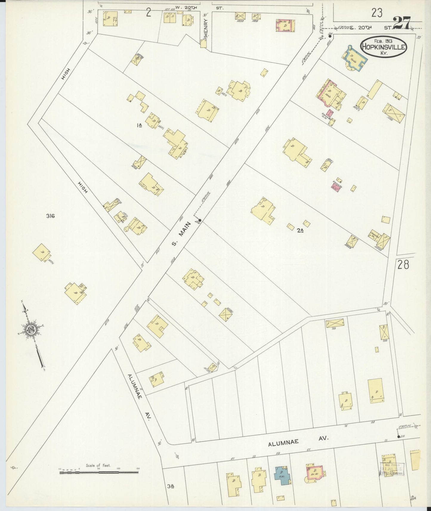 Sanborn Fire Insurance Map from Hopkinsville, Christian County, Kentucky (1913), Sheet #0027 - Historic Sanborn Fire Insurance Map Print, vintage old map wall art, antique decor, genealogy gift, Kentucky Kentucky map