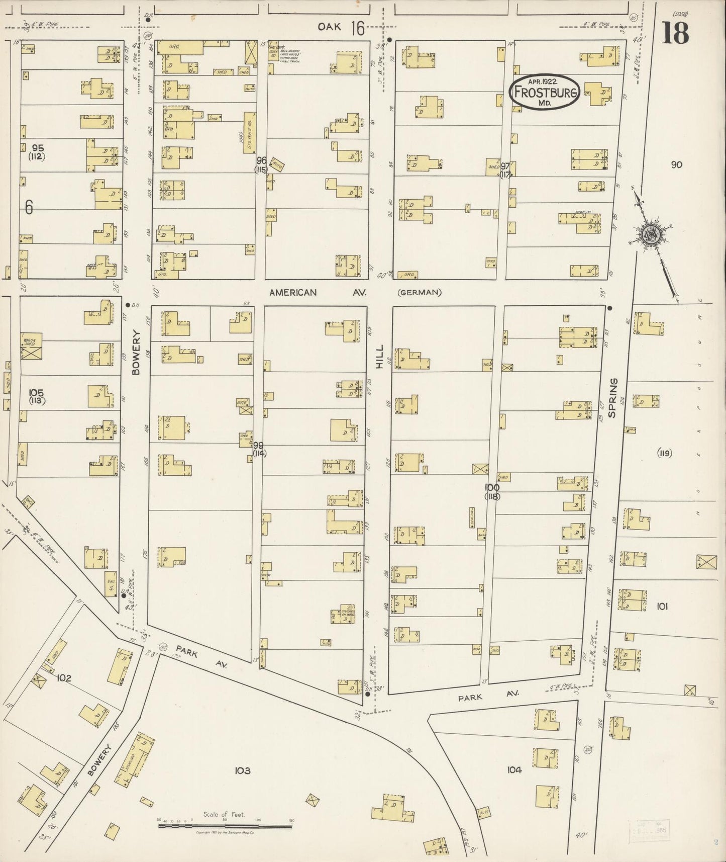 Sanborn Fire Insurance Map from Frostburg, Allegany County, Maryland (1922), Sheet #0018 - Historic Sanborn Fire Insurance Map Print, vintage old map wall art