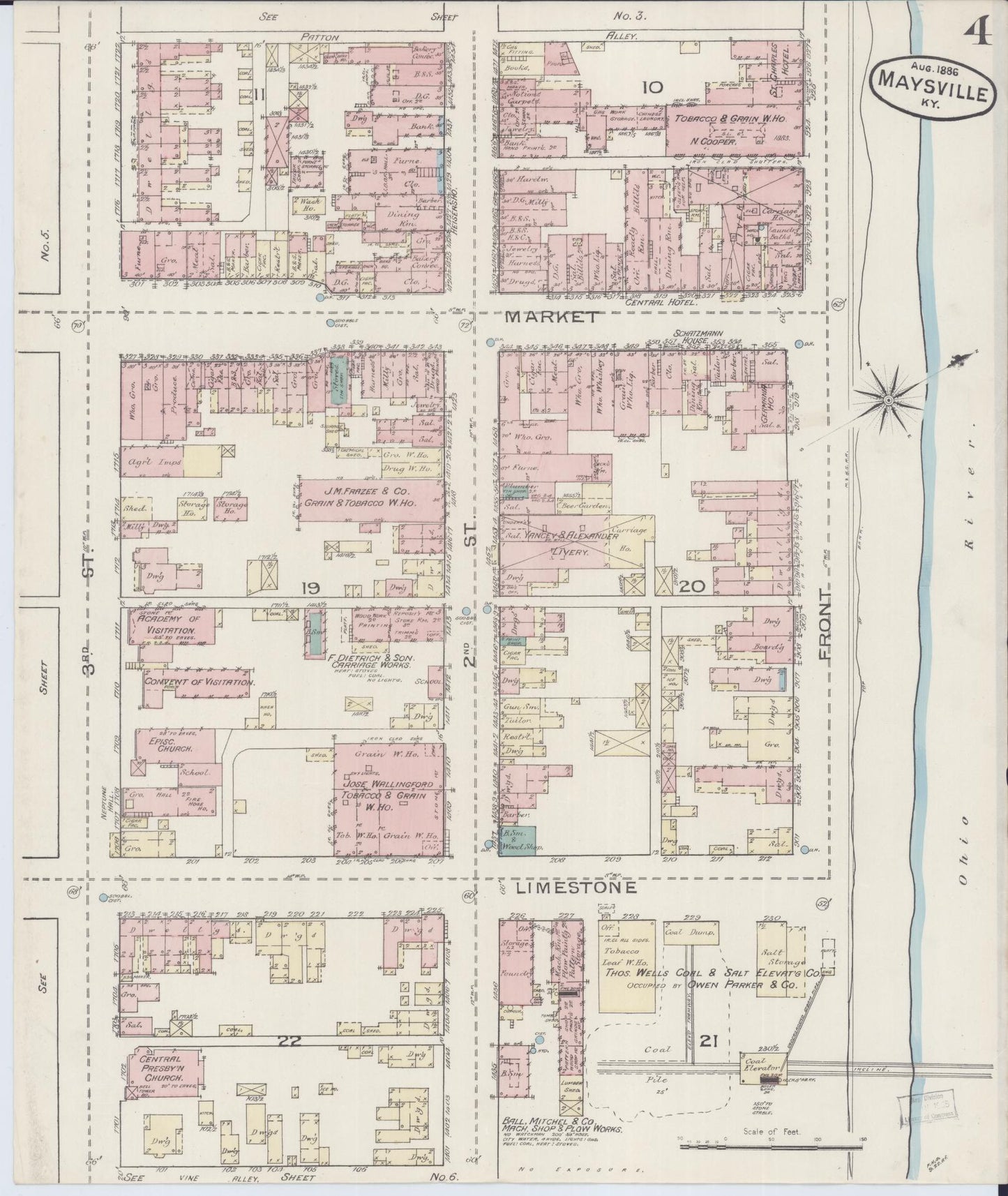 Sanborn Fire Insurance Map from Maysville, Mason County, Kentucky (1886), Sheet #0004 - Historic Sanborn Fire Insurance Map Print, vintage old map wall art, antique decor, genealogy gift, Kentucky Kentucky map