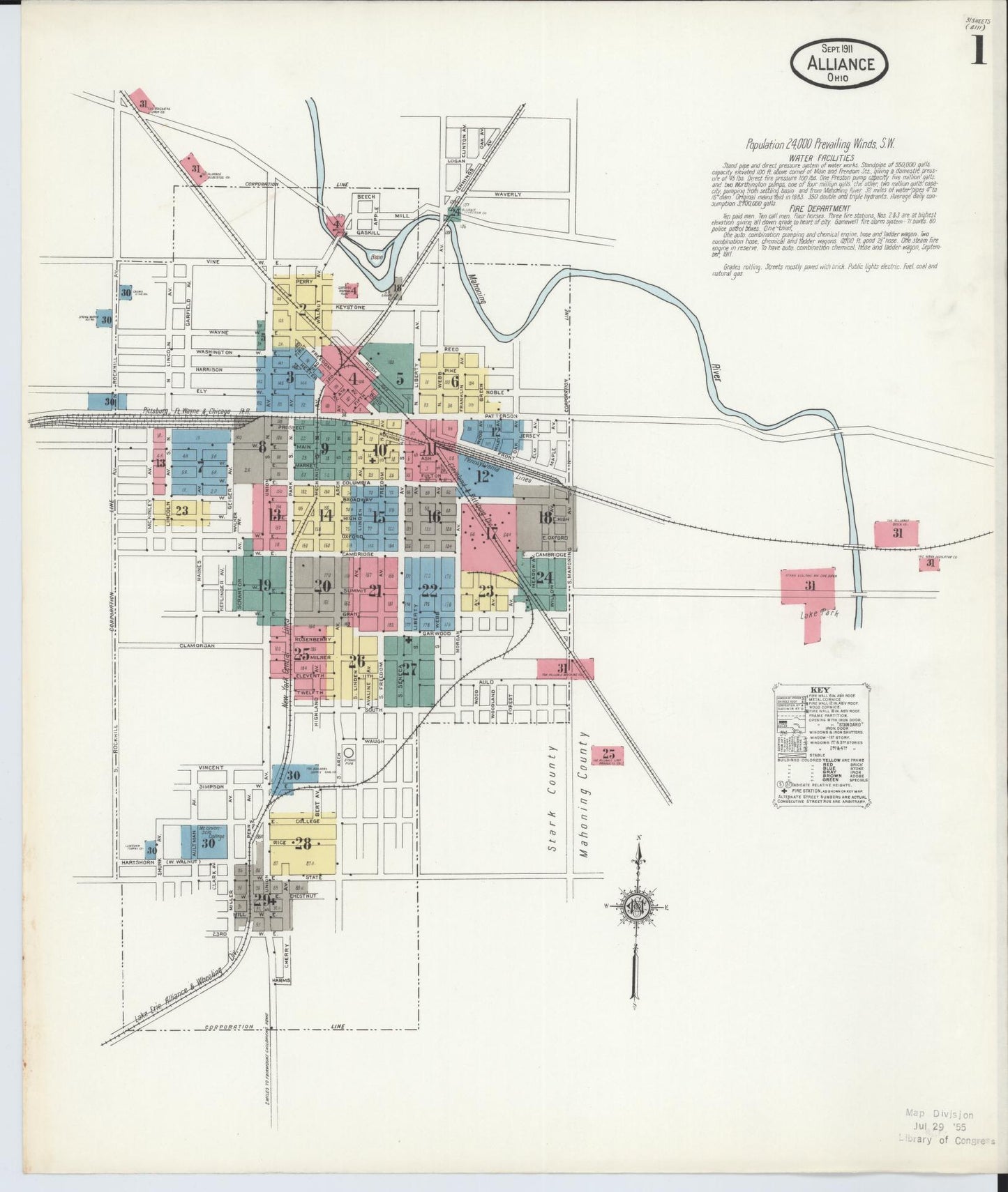 Sanborn Fire Insurance Map from Alliance, Stark County, Ohio (1911), Sheet #0001 - Historic Sanborn Fire Insurance Map Print, vintage old map wall art, antique decor, genealogy gift, Ohio Ohio map
