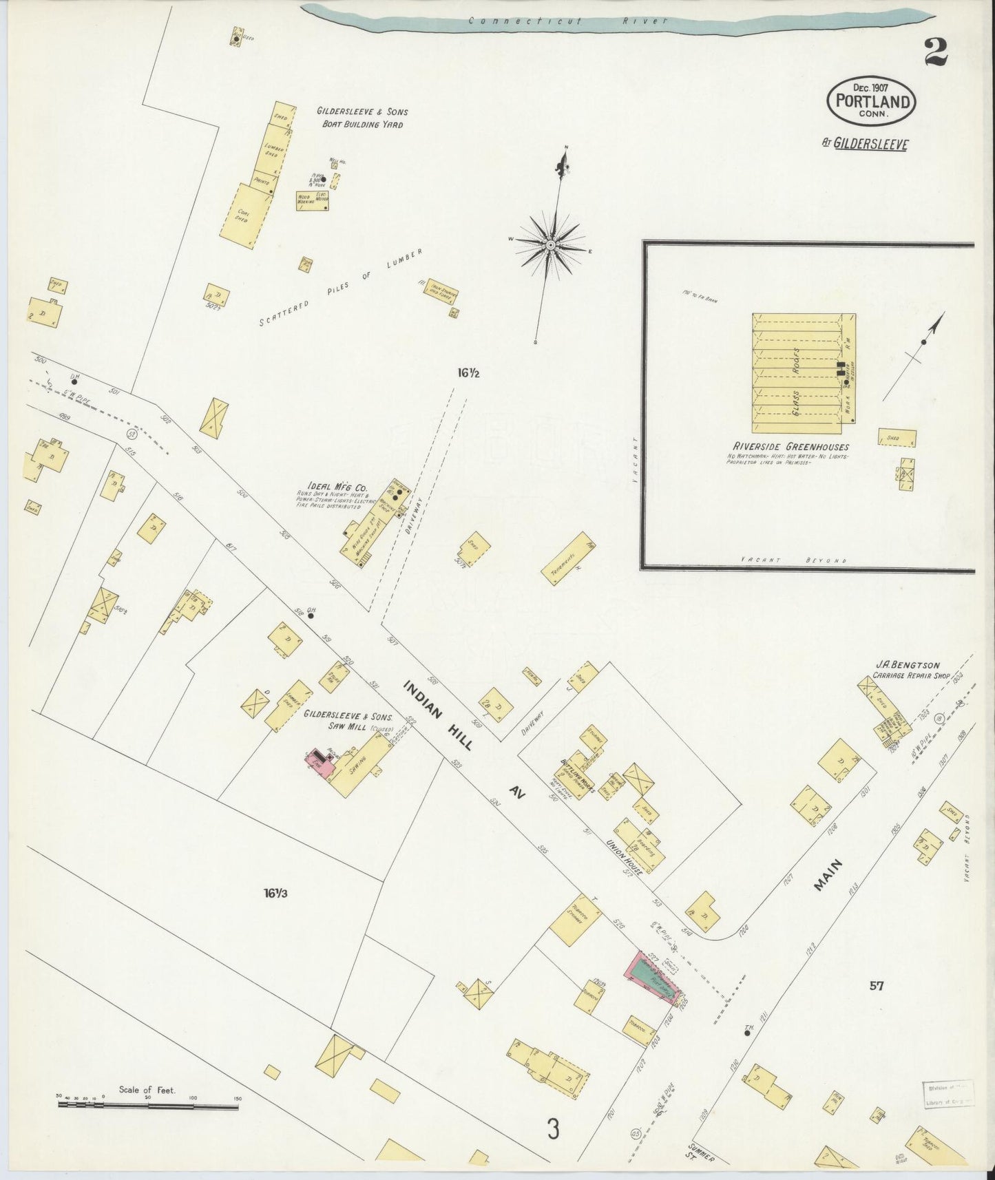 Sanborn Fire Insurance Map from Portland, Middlesex County, Connecticut (1907), Sheet #0002 - Historic Sanborn Fire Insurance Map Print, vintage old map wall art, antique decor, genealogy gift, Connecticut Connecticut map
