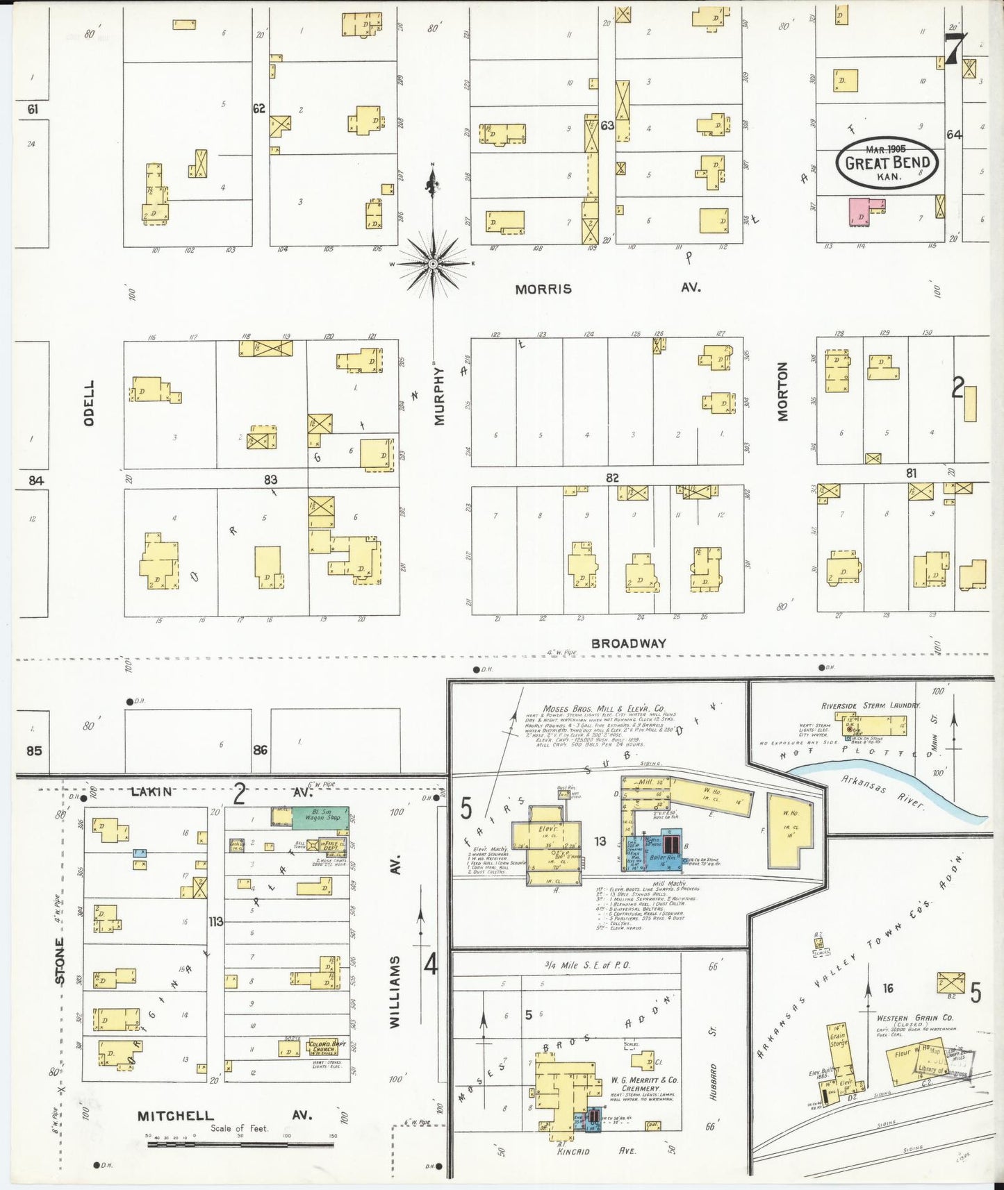 Sanborn Fire Insurance Map from Great Bend, Barton County, Kansas (1905), Sheet #0007 - Historic Sanborn Fire Insurance Map Print, vintage old map wall art, antique decor, genealogy gift, Kansas Kansas map
