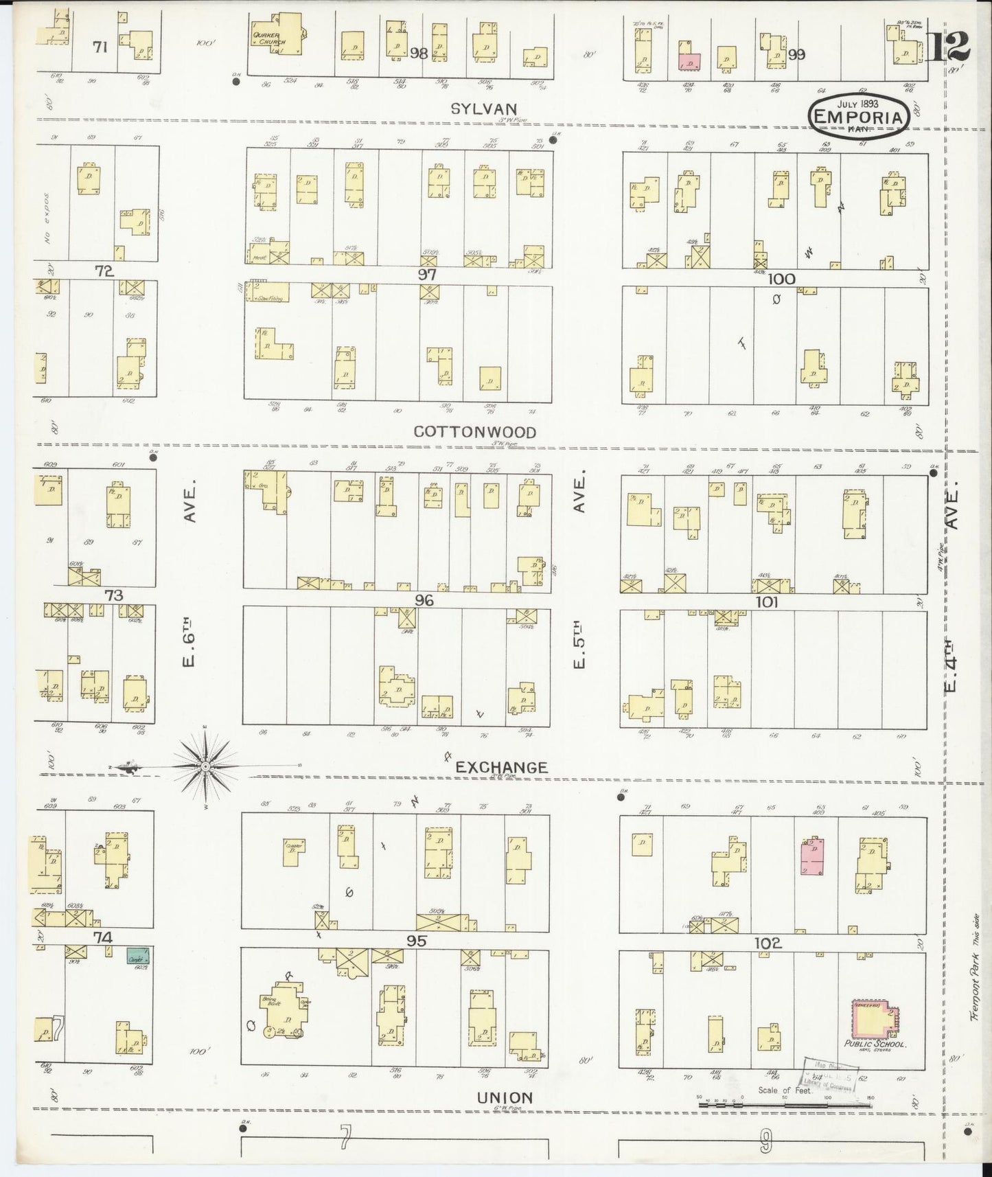Sanborn Fire Insurance Map from Emporia, Lyon County, Kansas (1893), Sheet #0012 - Historic Sanborn Fire Insurance Map Print, vintage old map wall art, antique decor, genealogy gift, Kansas Kansas map