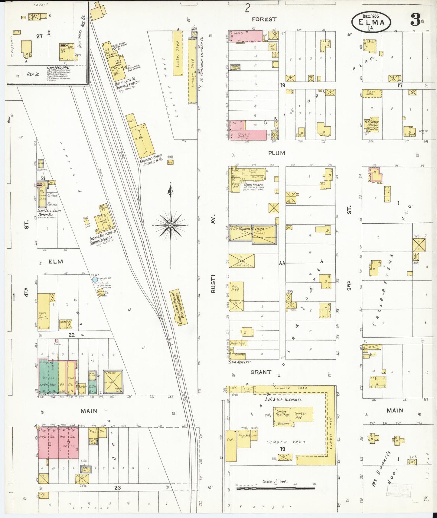 Sanborn Fire Insurance Map from Elma, Howard County, Iowa (1905), Sheet #0003 - Historic Sanborn Fire Insurance Map Print, vintage old map wall art