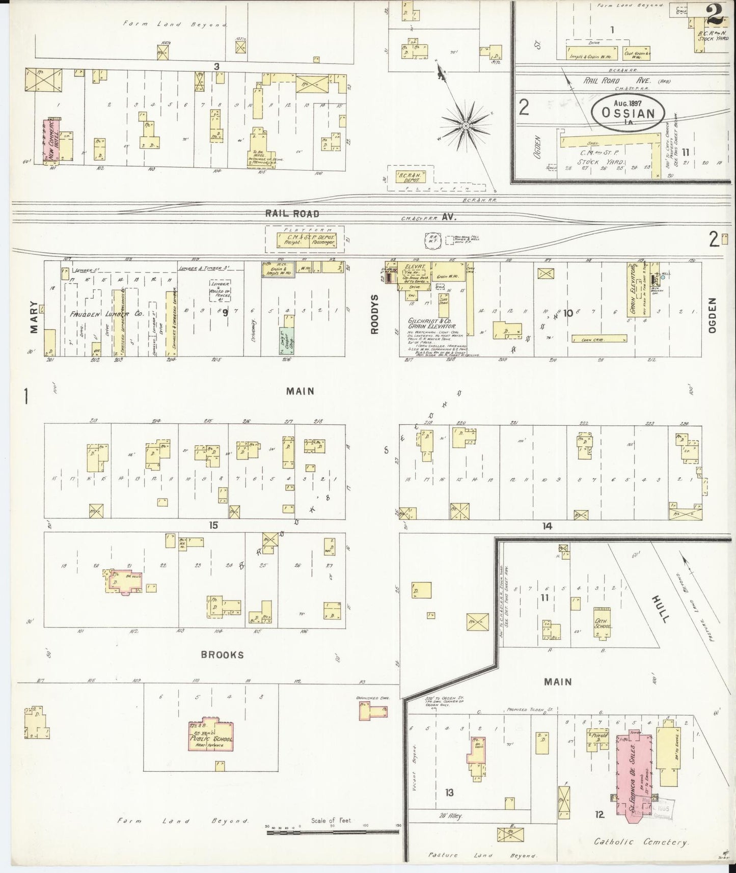 Sanborn Fire Insurance Map from Ossian, Winneshiek County, Iowa (1897), Sheet #0002 - Historic Sanborn Fire Insurance Map Print
