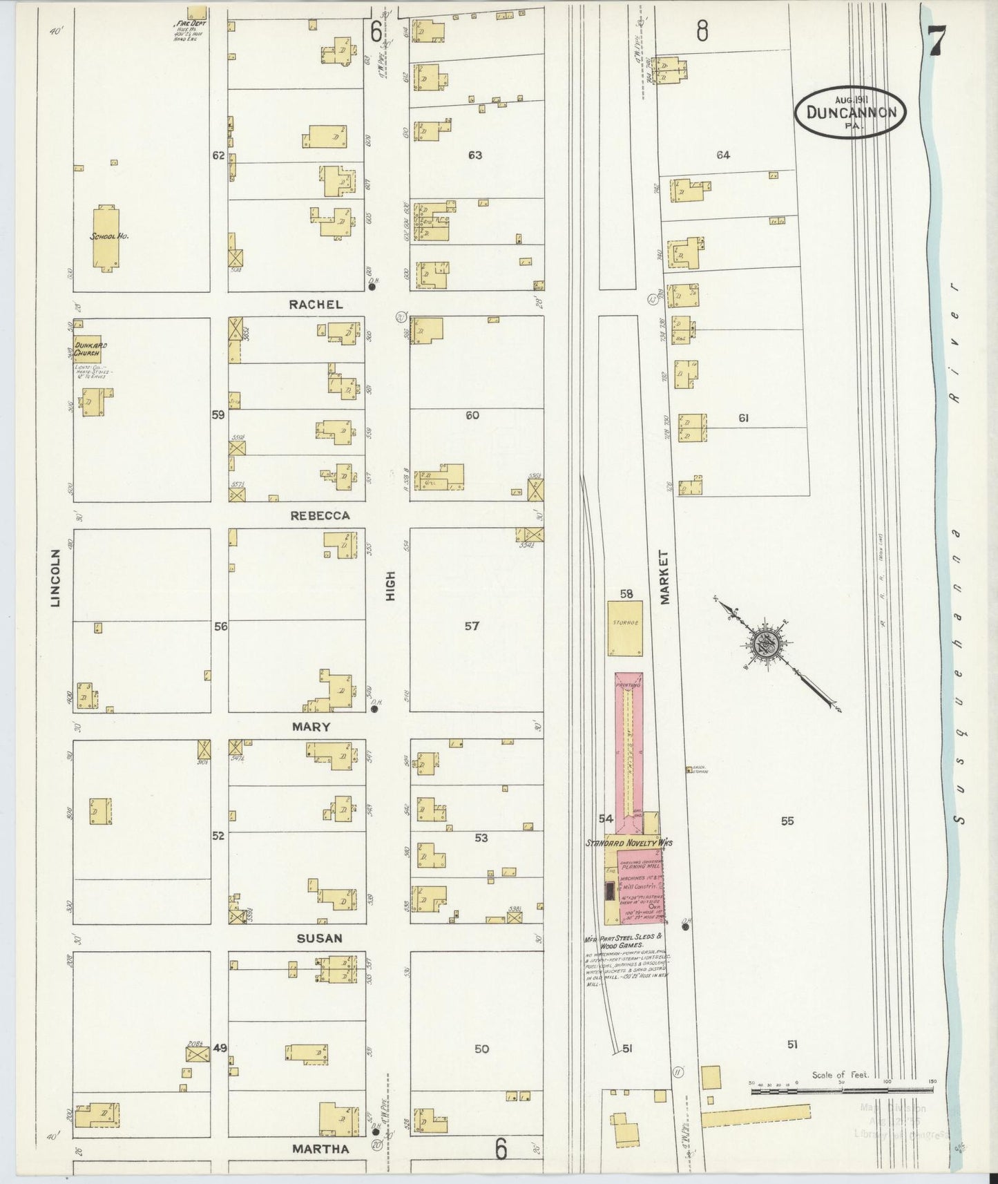 Sanborn Fire Insurance Map from Duncannon, Perry County, Pennsylvania (1911), Sheet #0007 - Historic Sanborn Fire Insurance Map Print, vintage old map wall art, antique decor, genealogy gift, Pennsylvania Pennsylvania map