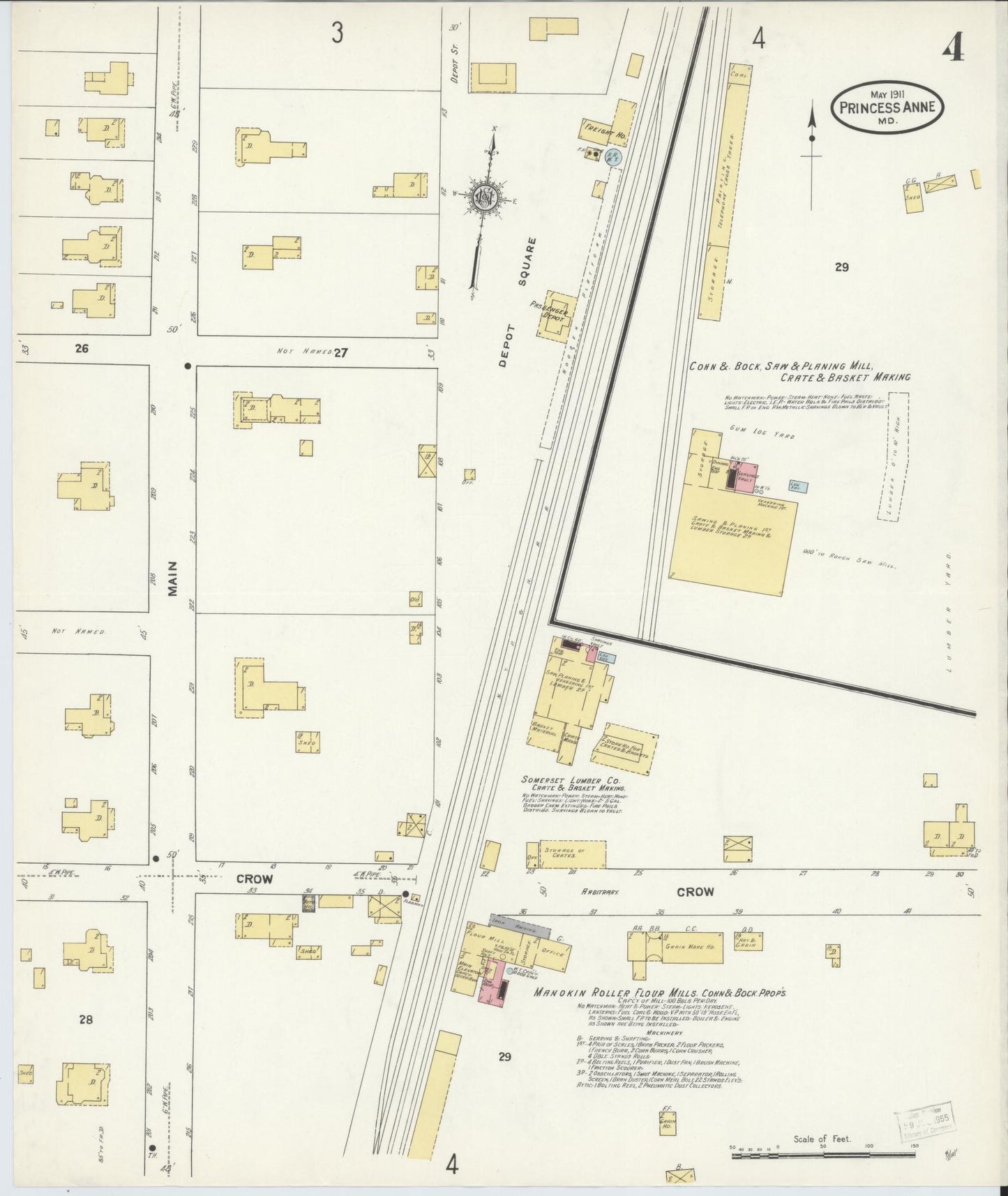Sanborn Fire Insurance Map from Princess Anne, Somerset County, Maryland (1911), Sheet #0004 - Historic Sanborn Fire Insurance Map Print, vintage old map wall art, antique decor, genealogy gift, Maryland Maryland map