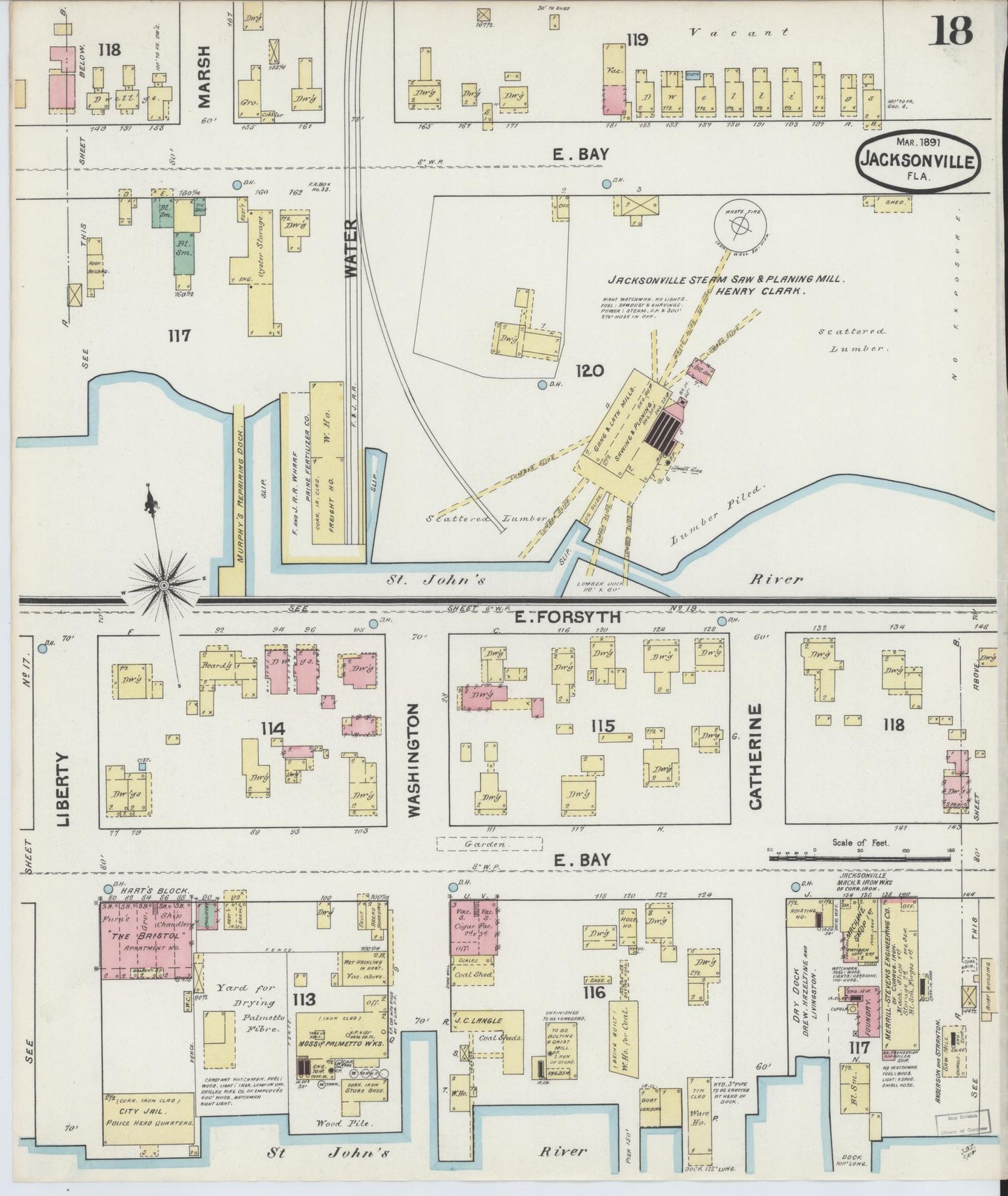 Sanborn Fire Insurance Map from Jacksonville, Duval County, Florida. (1891), Sheet 18 – Historic Sanborn Fire Insurance Map Print