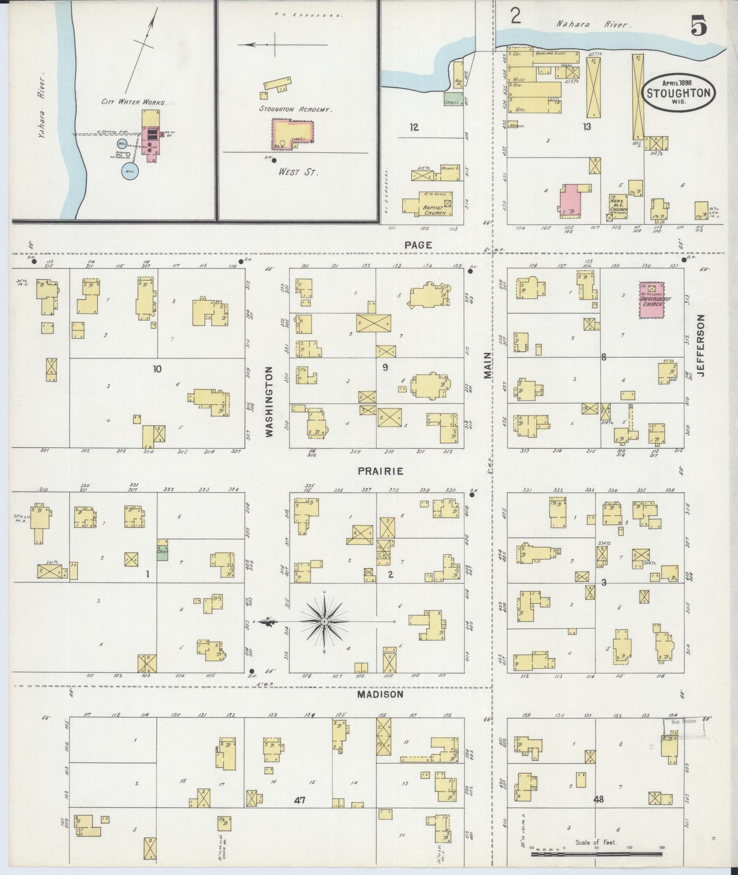 Sanborn Fire Insurance Map from Stoughton, Dane County, Wisconsin (1898), Sheet #0005 - Historic Sanborn Fire Insurance Map Print, vintage old map wall art, antique decor, genealogy gift, Wisconsin Wisconsin map