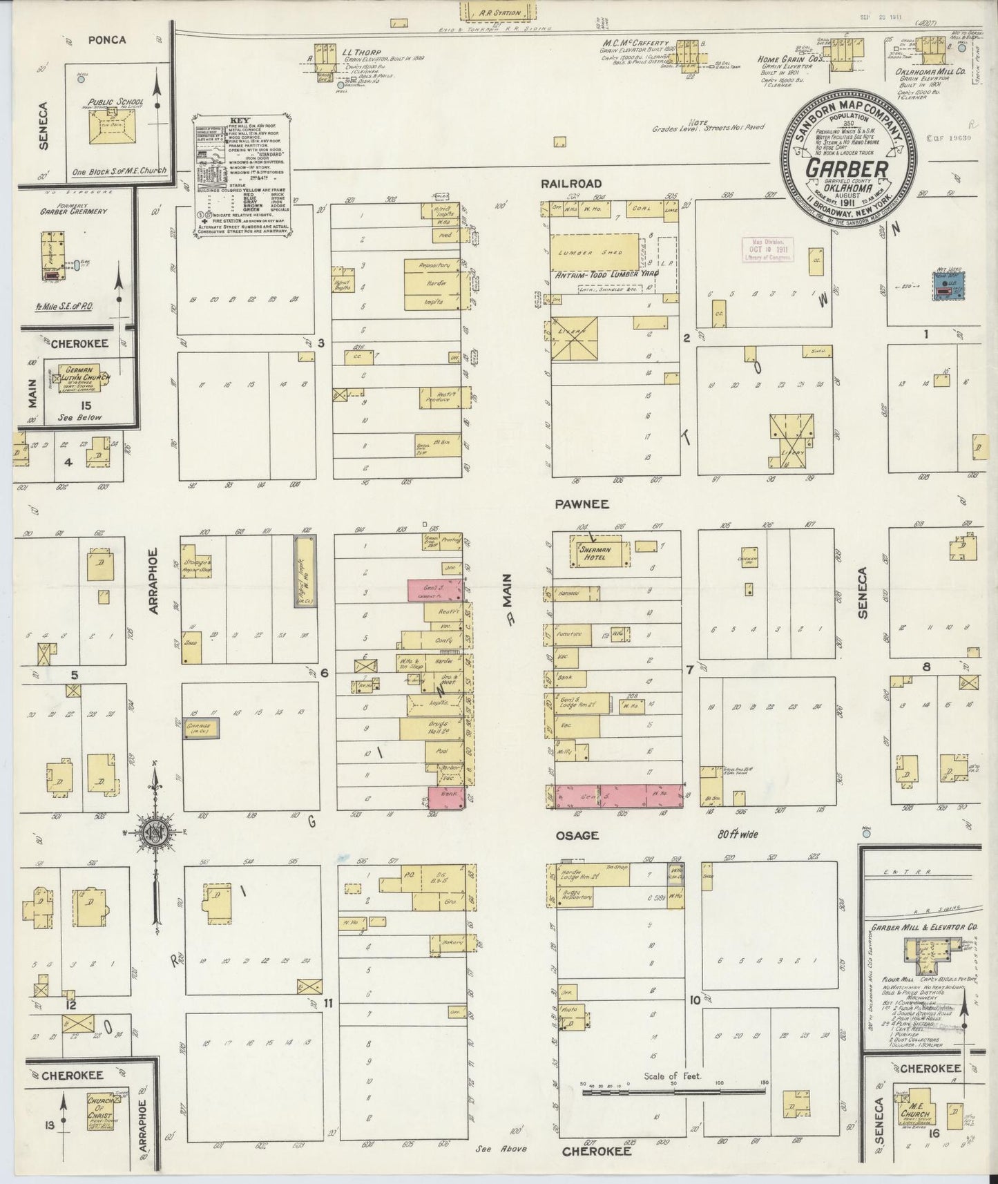 Sanborn Fire Insurance Map from Garber, Garfield County, Oklahoma (1911), Sheet #0001 - Historic Sanborn Fire Insurance Map Print, vintage old map wall art, antique decor, genealogy gift, Oklahoma Oklahoma map