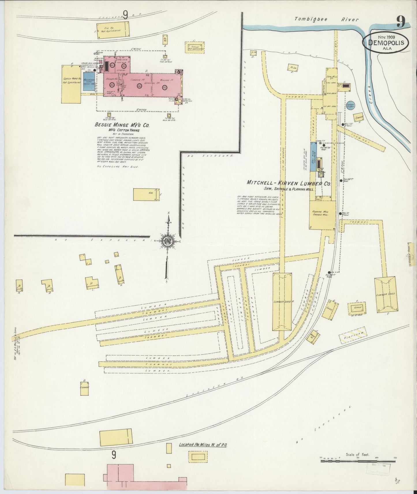 Sanborn Fire Insurance Map from Demopolis, Marengo County, Alabama (1909), Sheet #0009 - Complete Map Set gallery image, historic Sanborn map, vintage wall art, Alabama Alabama