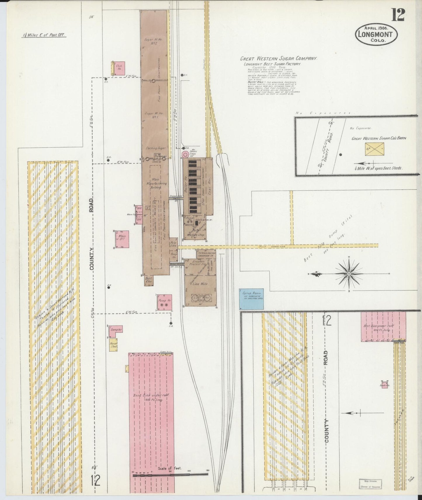 Sanborn Fire Insurance Map from Longmont, Boulder County, Colorado (1906), Sheet #0012 - Complete Map Set gallery image, historic Sanborn map, vintage wall art, Colorado Colorado