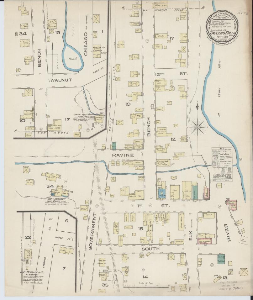 Sanborn Fire Insurance Map from Taylors Falls, Chisago County, Minnesota. (1885) – Map View