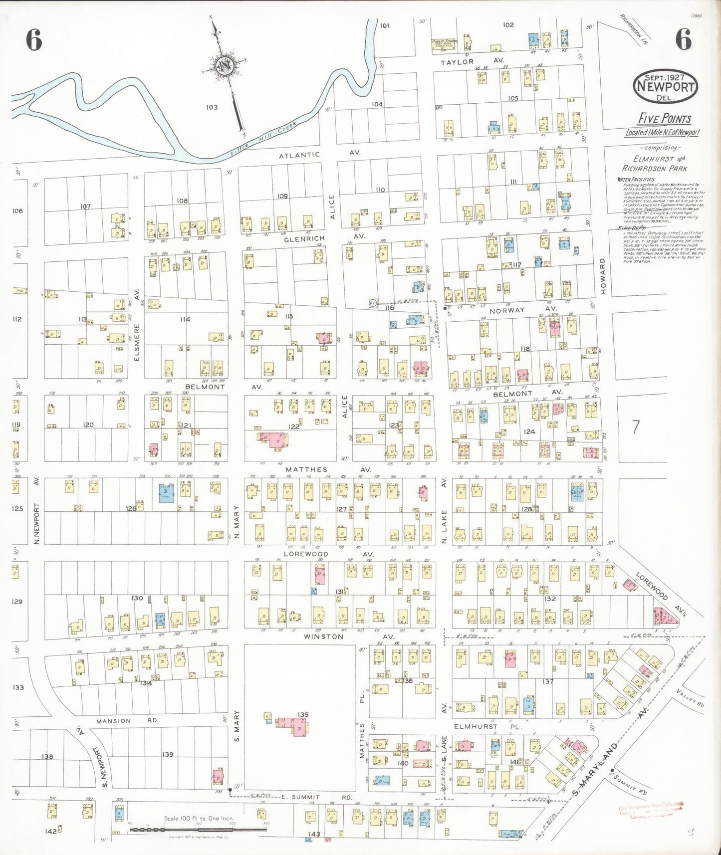 Sanborn Fire Insurance Map from Newport, New Castle County, Delaware (1927), Sheet #0006 - Historic Sanborn Fire Insurance Map Print, vintage old map wall art, antique decor, genealogy gift, Delaware Delaware map