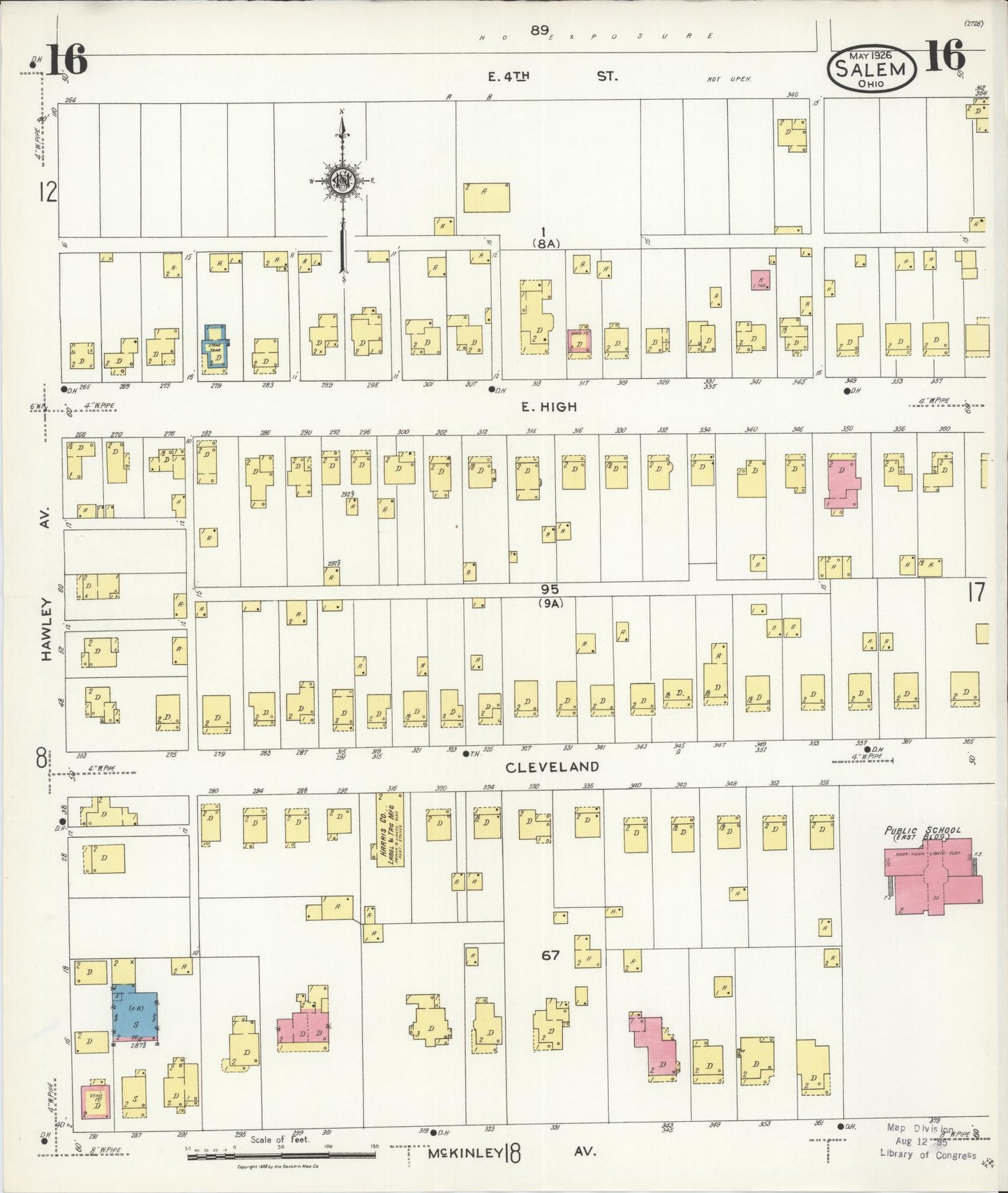 Sanborn Fire Insurance Map from Salem, Columbiana County, Ohio (1926), Sheet #0016 - Historic Sanborn Fire Insurance Map Print, vintage old map wall art, antique decor, genealogy gift, Ohio Ohio map