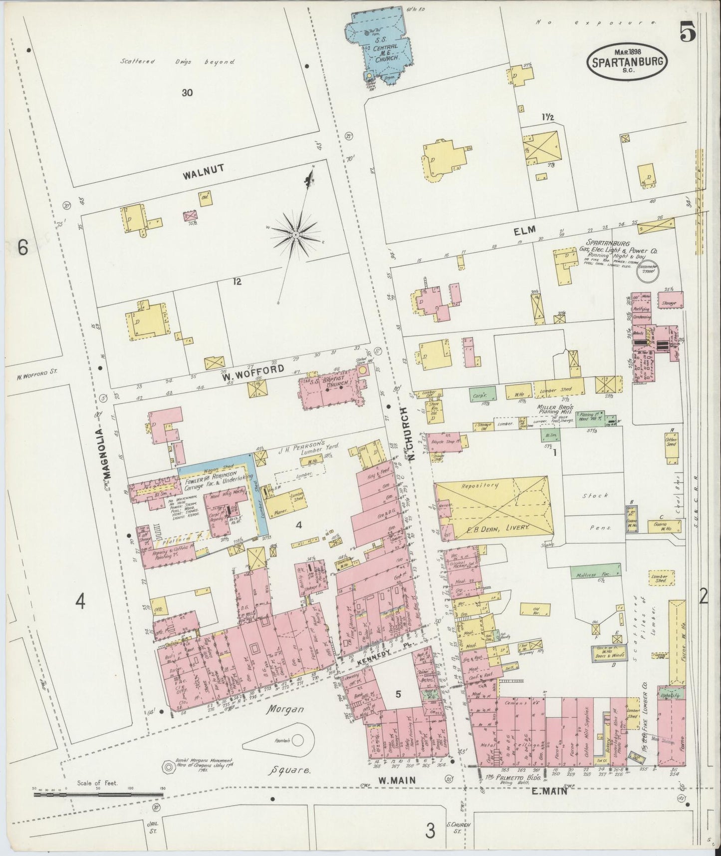 Sanborn Fire Insurance Map from Spartanburg, Spartanburg County, South Carolina (1898), Sheet #0005 - Historic Sanborn Fire Insurance Map Print, vintage old map wall art, antique decor, genealogy gift, South Carolina South Carolina map