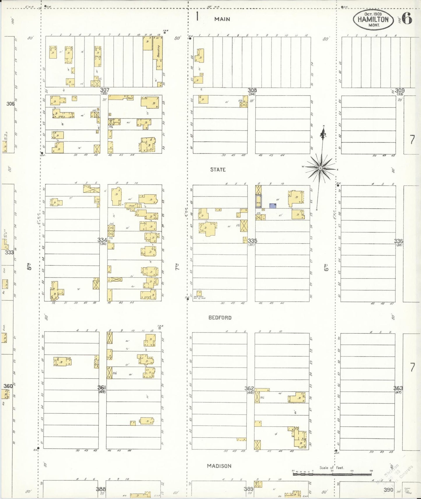 Sanborn Fire Insurance Map from Hamilton, Ravalli County, Montana (1909), Sheet #0006 - Historic Sanborn Fire Insurance Map Print, vintage old map wall art, antique decor, genealogy gift, Montana Montana map